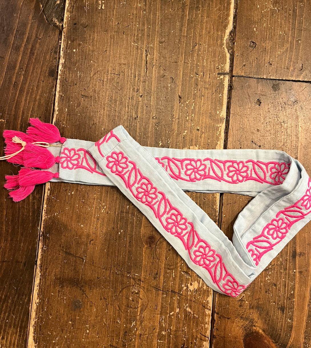 Mer St. Barth Embroidery Belt - Blue and Pink