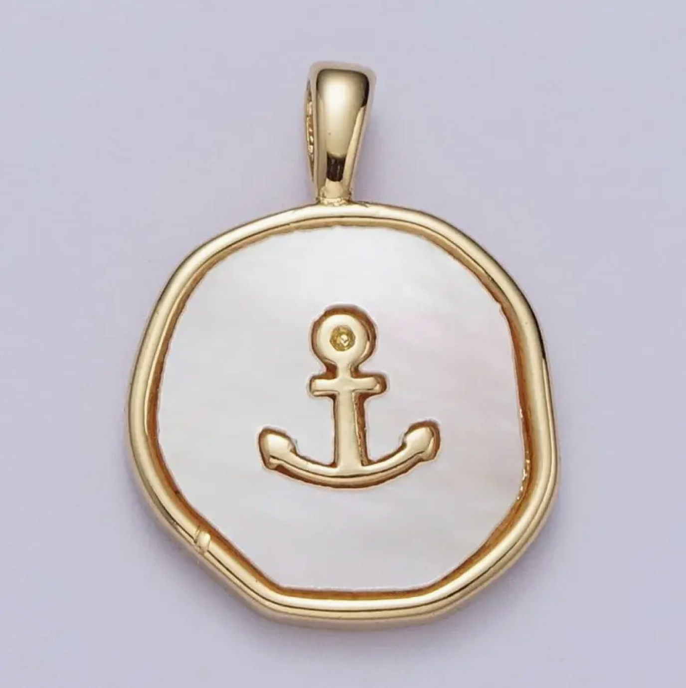 14K Gold Filled Nautical Ship Anchor Shell Pearl Round Pearl