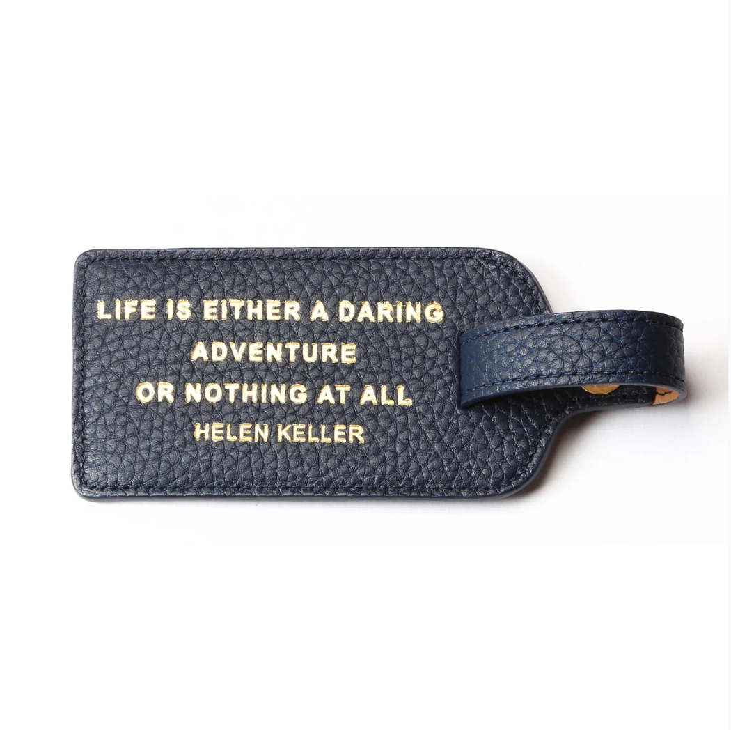 Navy Leather Luggage Tag - LIFE IS A DARING ADVENTURE