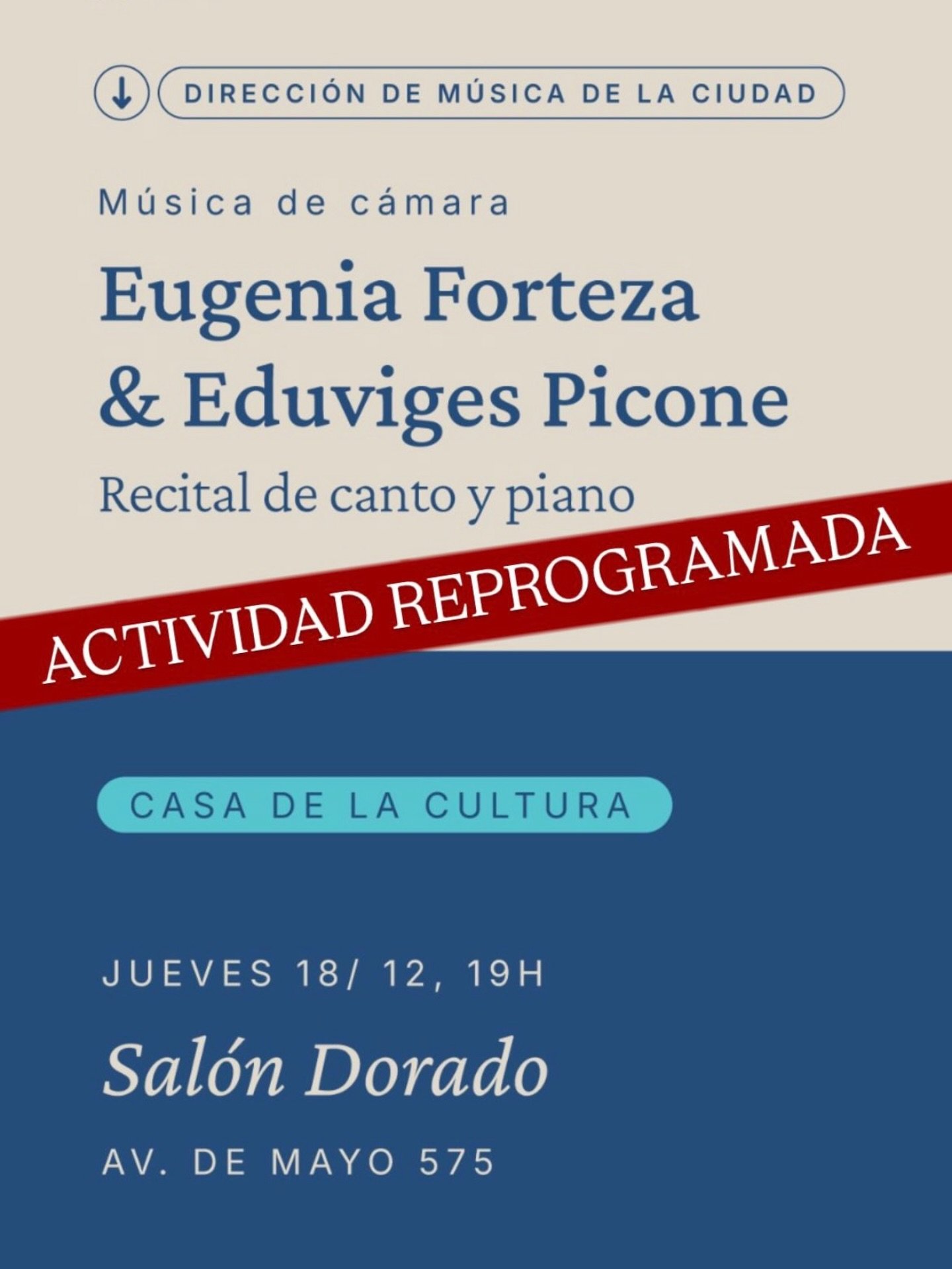 Lamentablemente por el paro de la CGT, @bacultura nos acaba de avisar que se posterga nuestro concierto. Todav&iacute;a no tenemos novedades sobre una nueva fecha. Los mantendremos al tanto. Gracias a todos los que se hab&iacute;an organizado para po