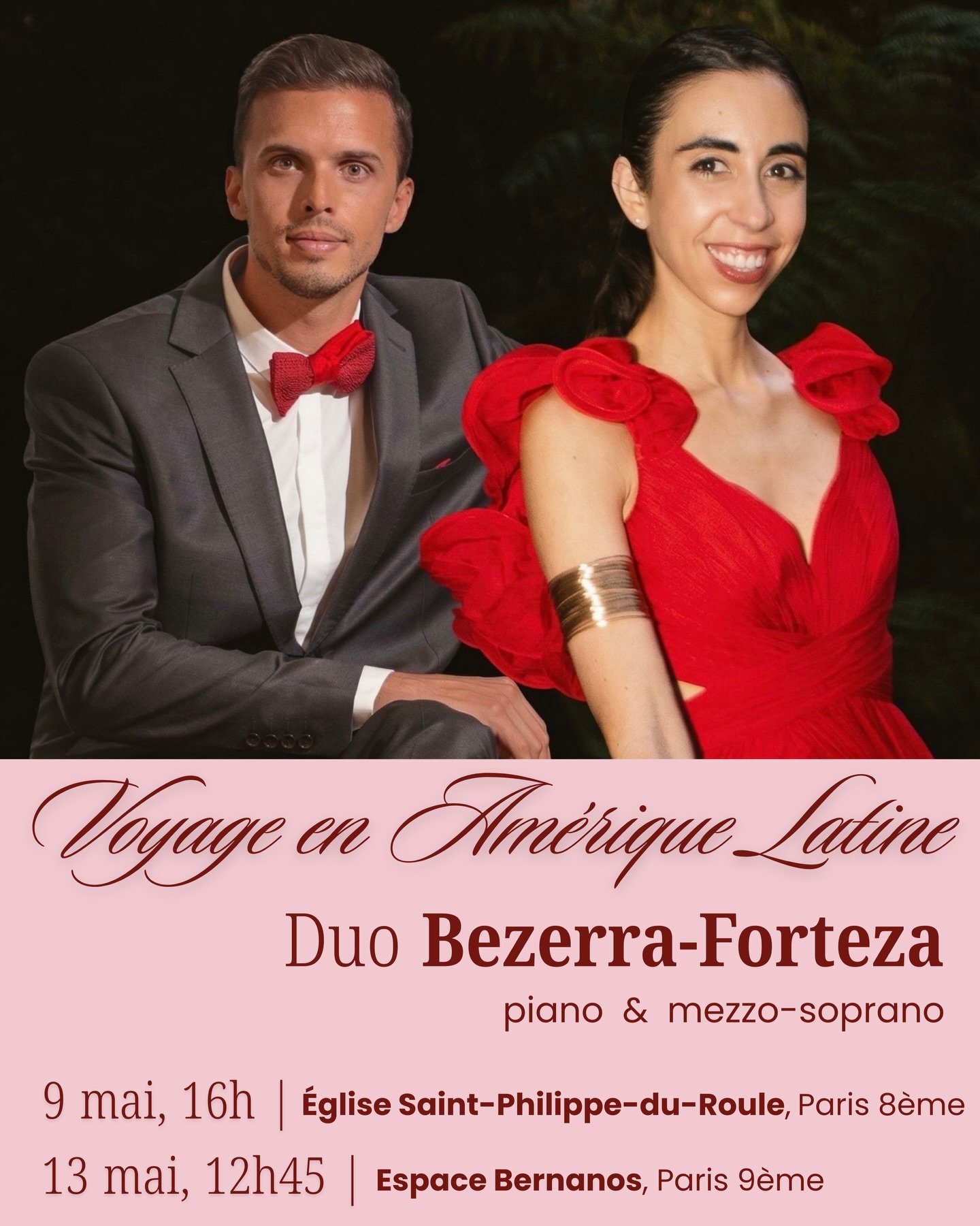🇫🇷 PARIS! 🇫🇷

Le 𝐃𝐔𝐎 𝐁𝐄𝐙𝐄𝐑𝐑𝐀-𝐅𝐎𝐑𝐓𝐄𝐙𝐀 (@sambezerra &amp; @fortezaeugenia) est de retour &agrave; Paris ce mois de Mai pour pr&eacute;senter un programme de musique classique et populaire latino-am&eacute;ricaine. Un voyage musical
