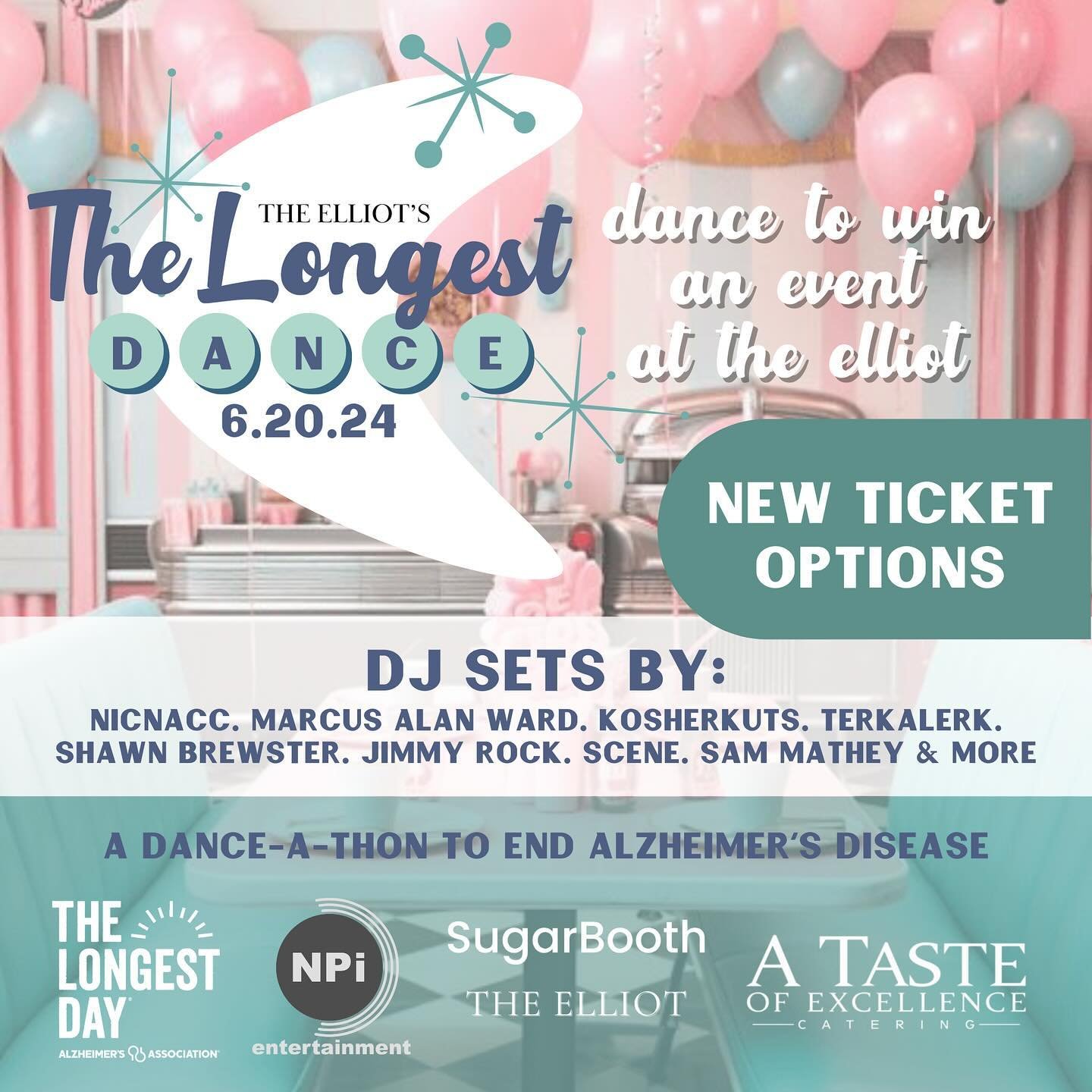 By popular demand, we have added a new registration option! Updated pricing &amp; options below.

Join us on the Summer Solstice, Thursday, June 20th, for a dance-a-thon to raise funds &amp; awareness for The Alzheimer&rsquo;s Association! Compete fo