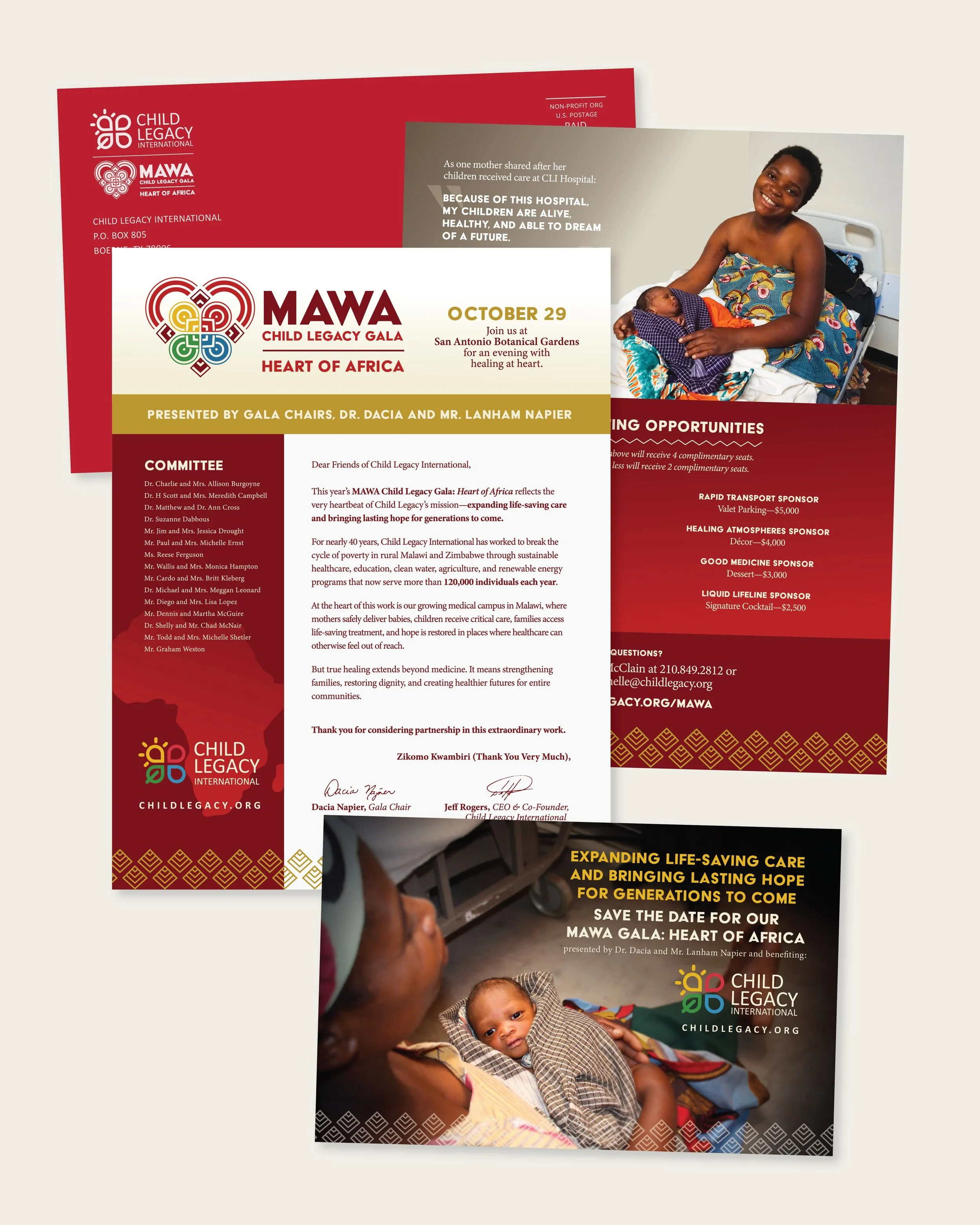 Core Creative recently designed the save-the-date and pitch packets for the MAWA Child Legacy International Gala. Inspired by this year&rsquo;s Heart of Africa theme, the save-the-date features a spot gloss finish that highlights the pattern along th