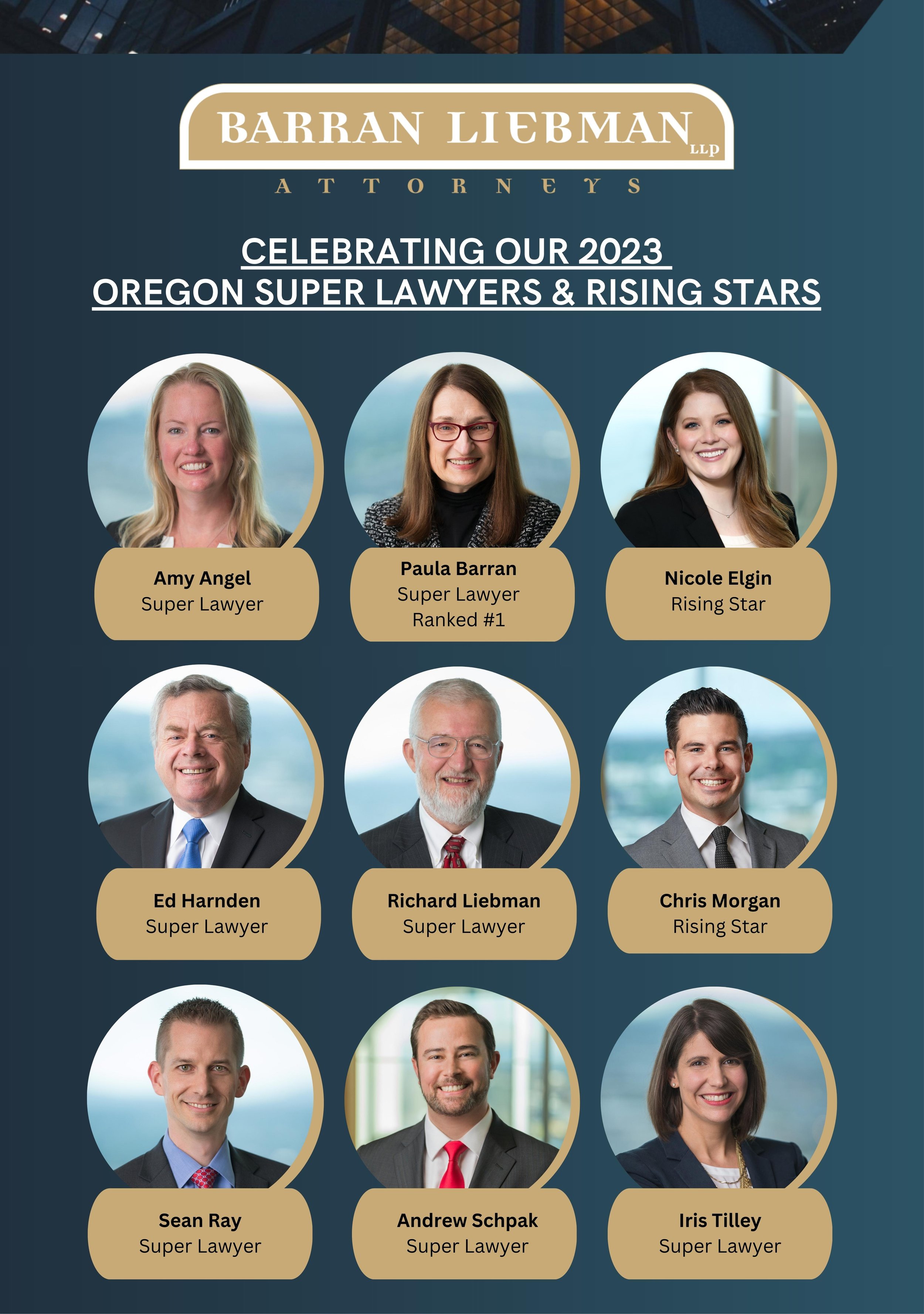 7/24/23: 9 Barran Liebman Attorneys Listed in the 2023 Oregon Super Lawyers  Magazine — Barran Liebman LLP