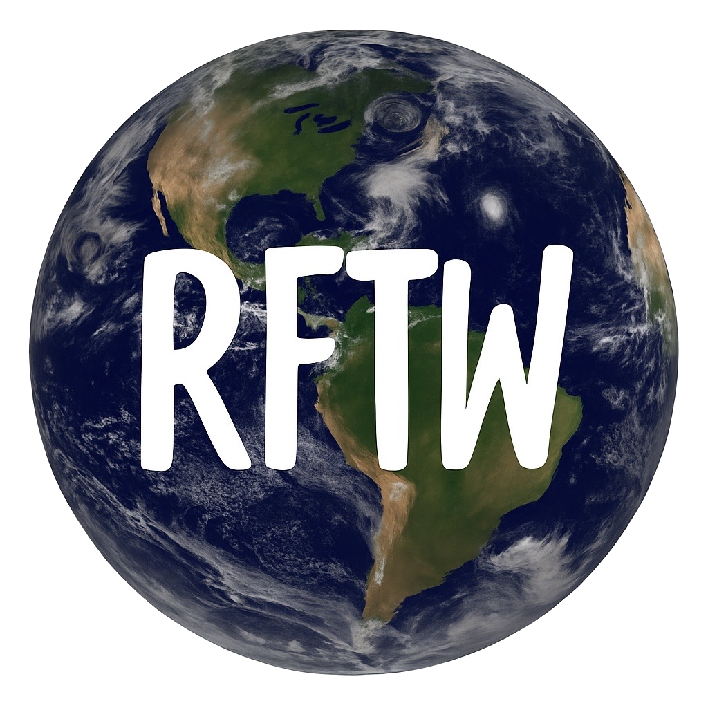 An image of earth with the word 'RETW' written across it in large white letters.