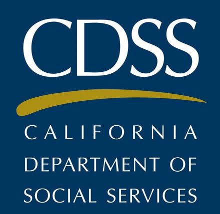 Logo of California Department of Social Services (CDSS) with blue background, white text, and a gold curved line.