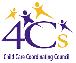 Logo for 4 Cs Child Care Coordinating Council with purple and yellow figures and text