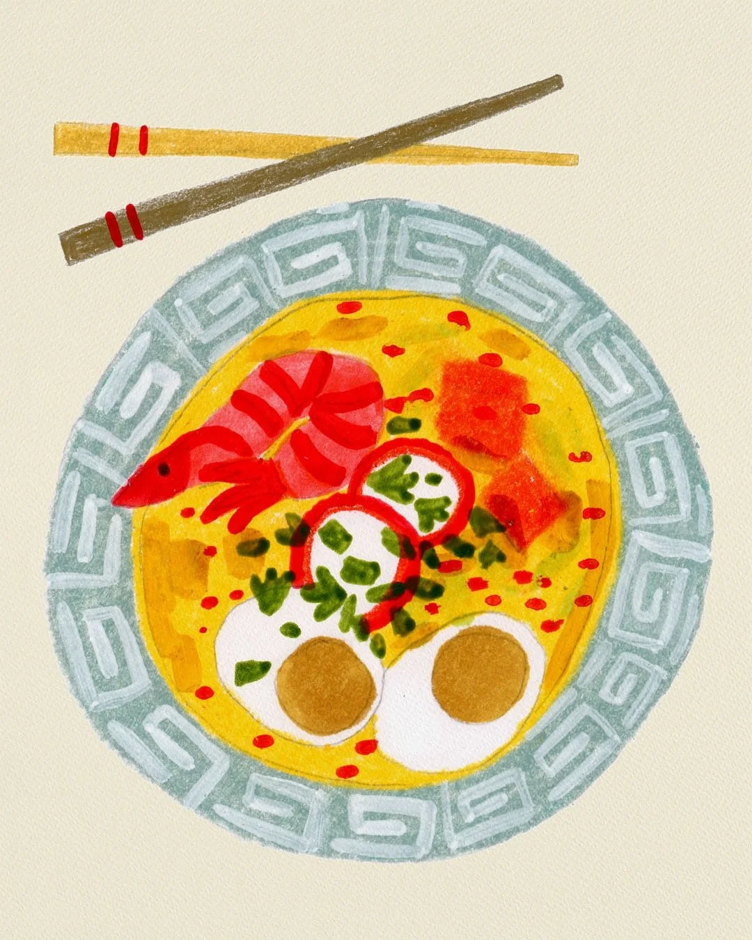 A few bites of food illustration inspired by Bangkok :) What is your fav? 👀

This artwork was created using colored pencils, paint, and ink - hand drawn and then scanned in&hellip;.slow process but I love those textures 🥲

#foodillustrations #foodi