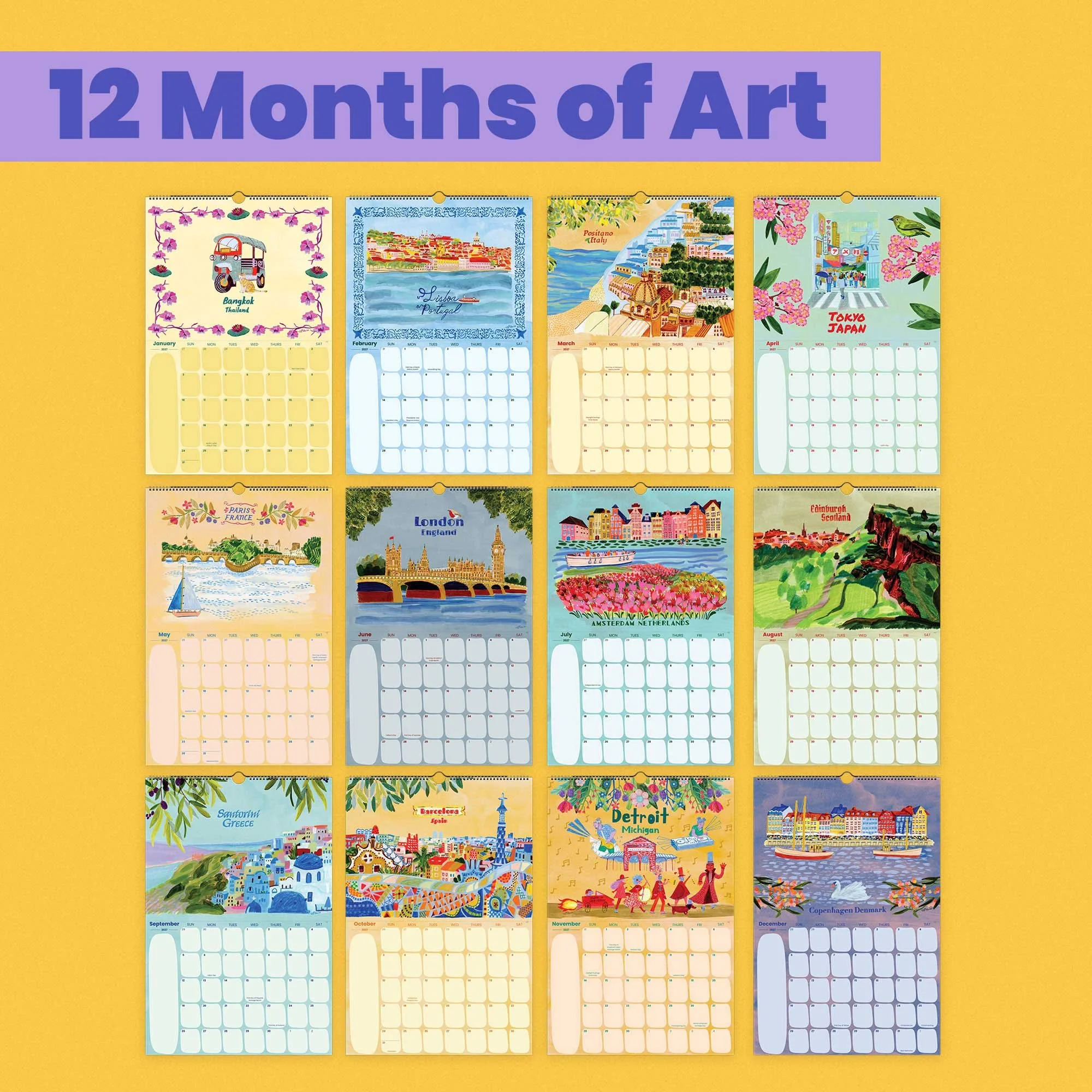 2027-travel-calend2027 Travel Wall Calendar with hand-drawn illustrations by illustrator Heather Miller. 12 cities, doubles as frameable art prints.ar-by-illustrator-heather-miller-hmillerink-17.jpg