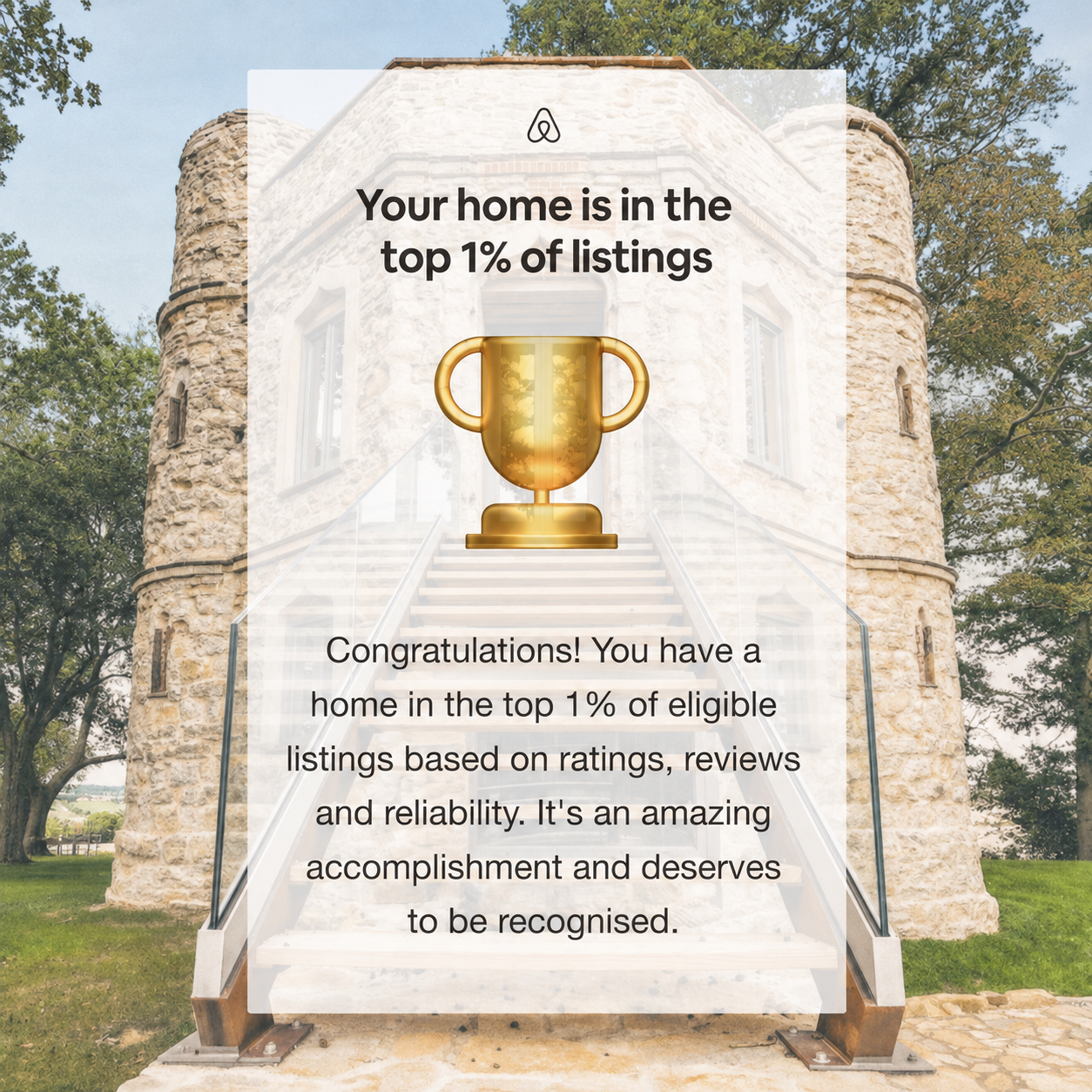 Dinton Castle now in top 1% of all Airbnb Listings