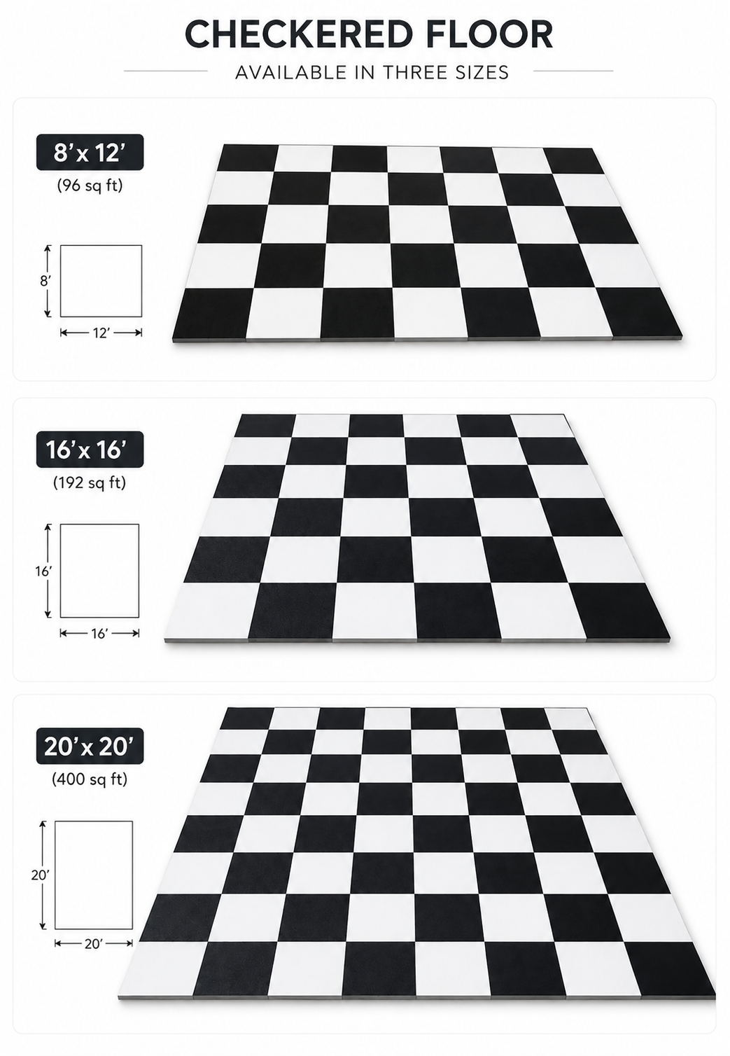 8'x12' Black-White checkered dance floor