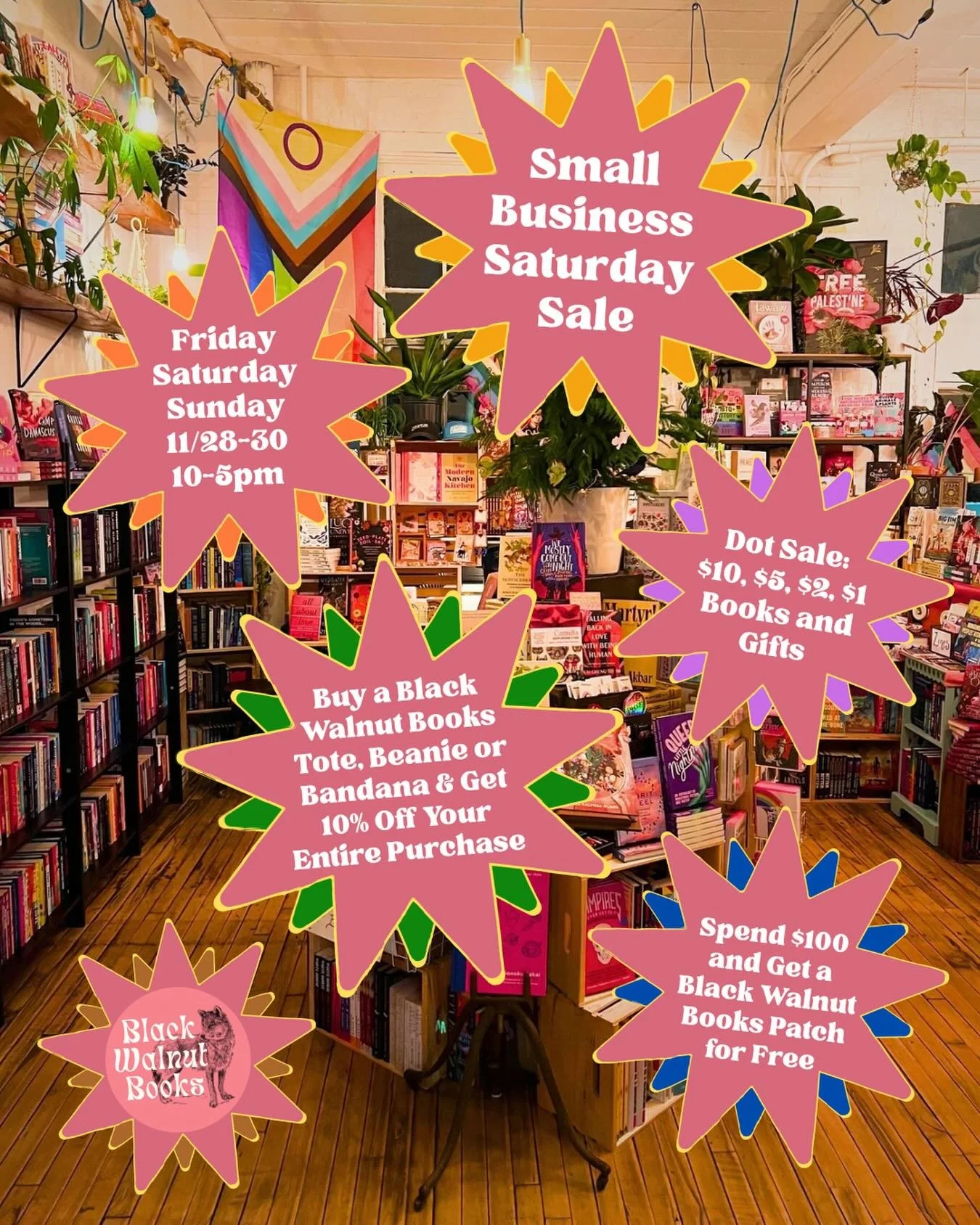 ✨Small Business Saturday Sale✨

This Friday, Saturday &amp; Sunday 
11/28-30 10-5pm is the @shirt_factory_gf Holiday Open House. To celebrate that and Small Business Saturday we&rsquo;re having a little sale!

✨Buy a Black Walnut Books tote, beanie o