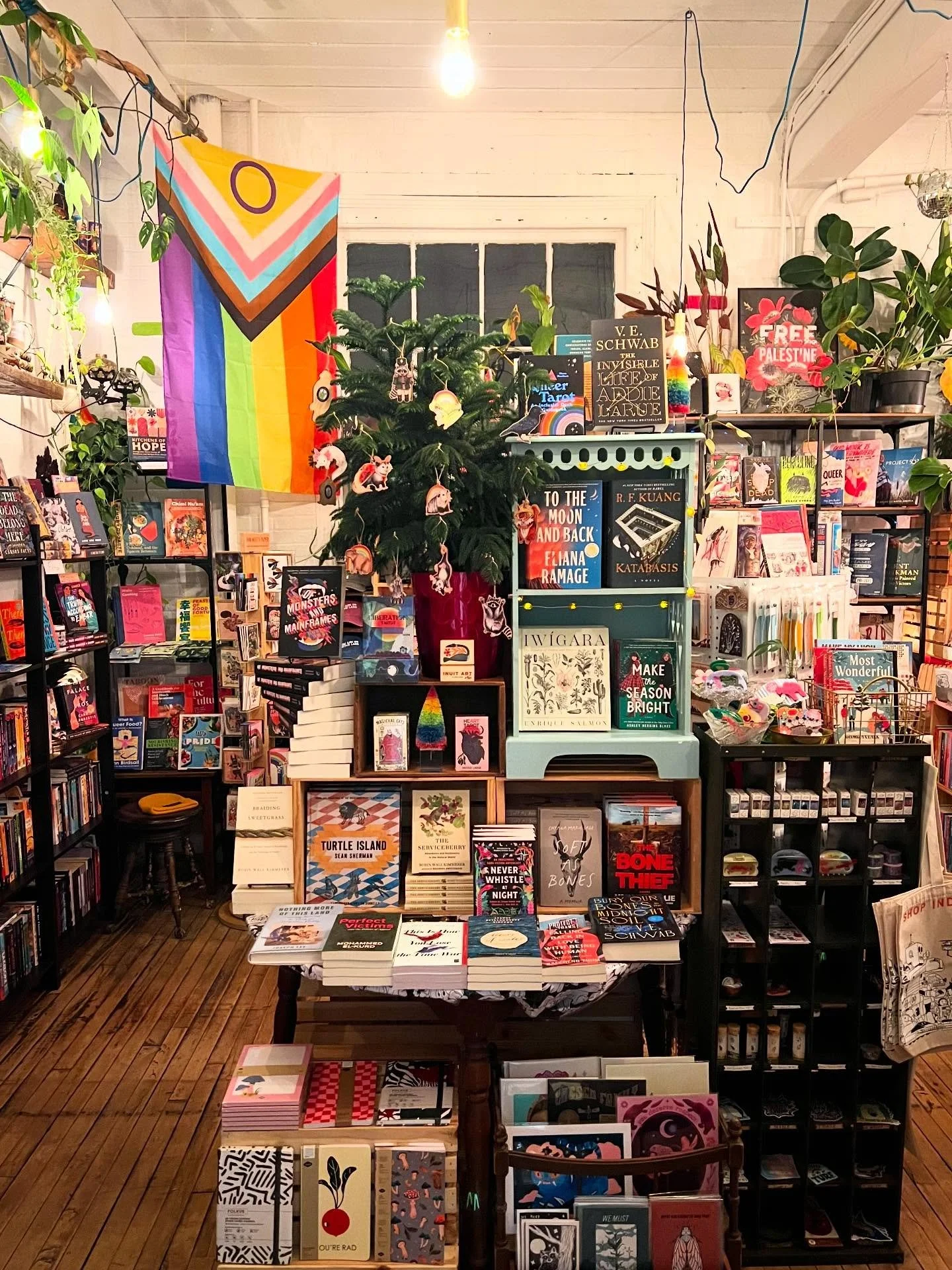 The whole family is here sprucing up the bookstores for the Shirt Factory Holiday Open House this weekend!