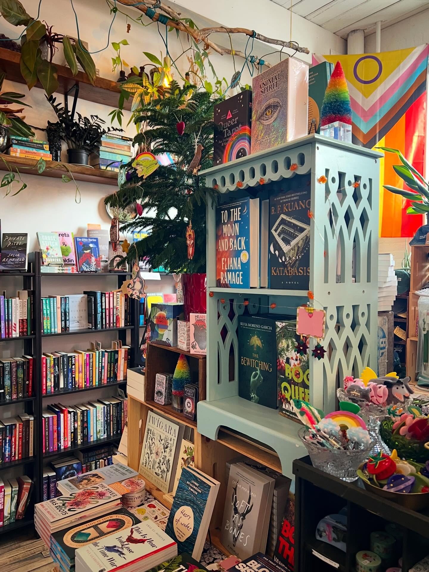 The bookstore is looking gorgeous. We have so many amazing books, gifts and stocking stuffers. We&rsquo;re open 10-5pm today and tomorrow for the @shirt_factory_gf Holiday Open House. Santa will be at Little Black Walnut Books today from 11-4pm. Come