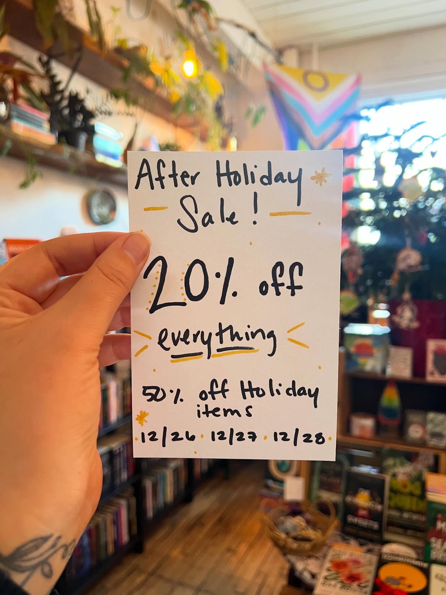 ✨After Holiday Sale✨

20% off ✨everything✨ in both Black Walnut Books  and Little Black Walnut Books this weekend! All holiday items will be 50% off. Sale books will be buy 2 get one free. Come say hi and grab a book for the new year!

✨Open✨
11-6pm 