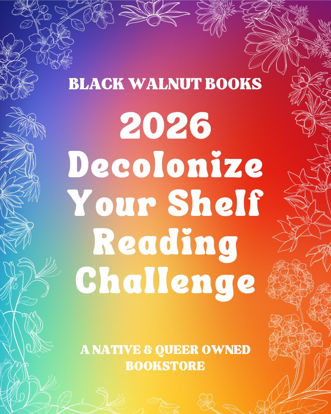 Join us in reading some amazing books this year with the 2026 Decolonize Your Shelf Reading Challenge! 

1. an essay collection
2. a sci-fi or fantasy novel
3. a book by a trans author
4. a short story collection
5. a book that is under 200 pages
6. 