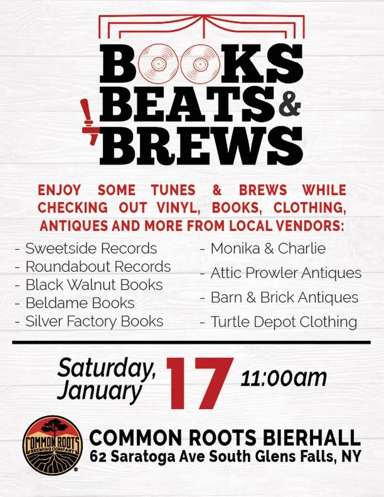 This Saturday we&rsquo;ll be vending at @commonrootsbrewing with @sweetsiderecords @round_about_recordsrlm @beldamebooks @silverfactorybooks @moni.mononoke @barnandbrick and more. Come listen to awesome live vinyl DJs, grab some great food and shop a