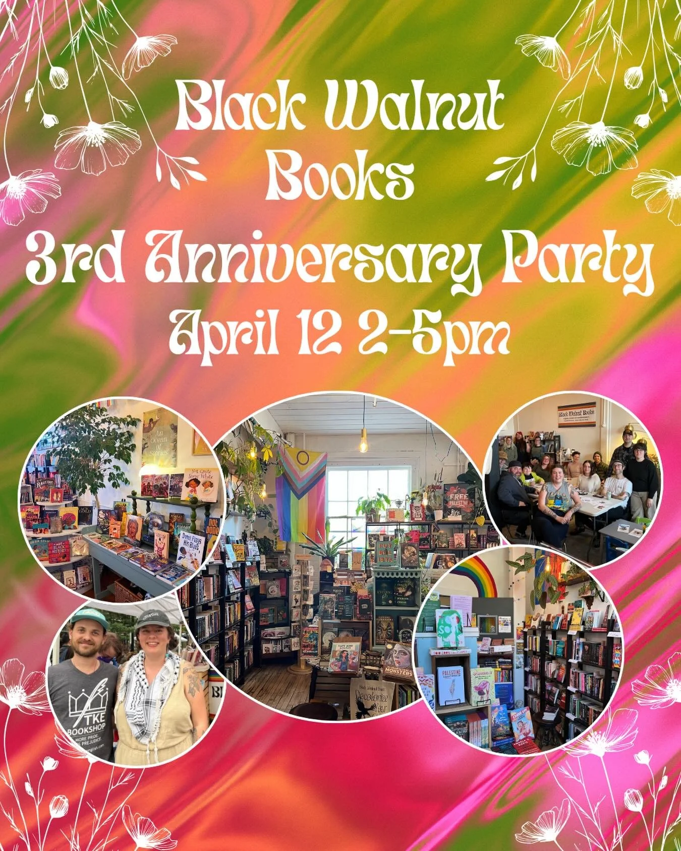 We are postponing our anniversary party to 4/12 2-5pm at Little Black Walnut Books. We are excited to celebrate 3 years of Black Walnut Books and 2 years of Little Black Walnut Books, and wanted to be able to have a little extra time to plan and get 