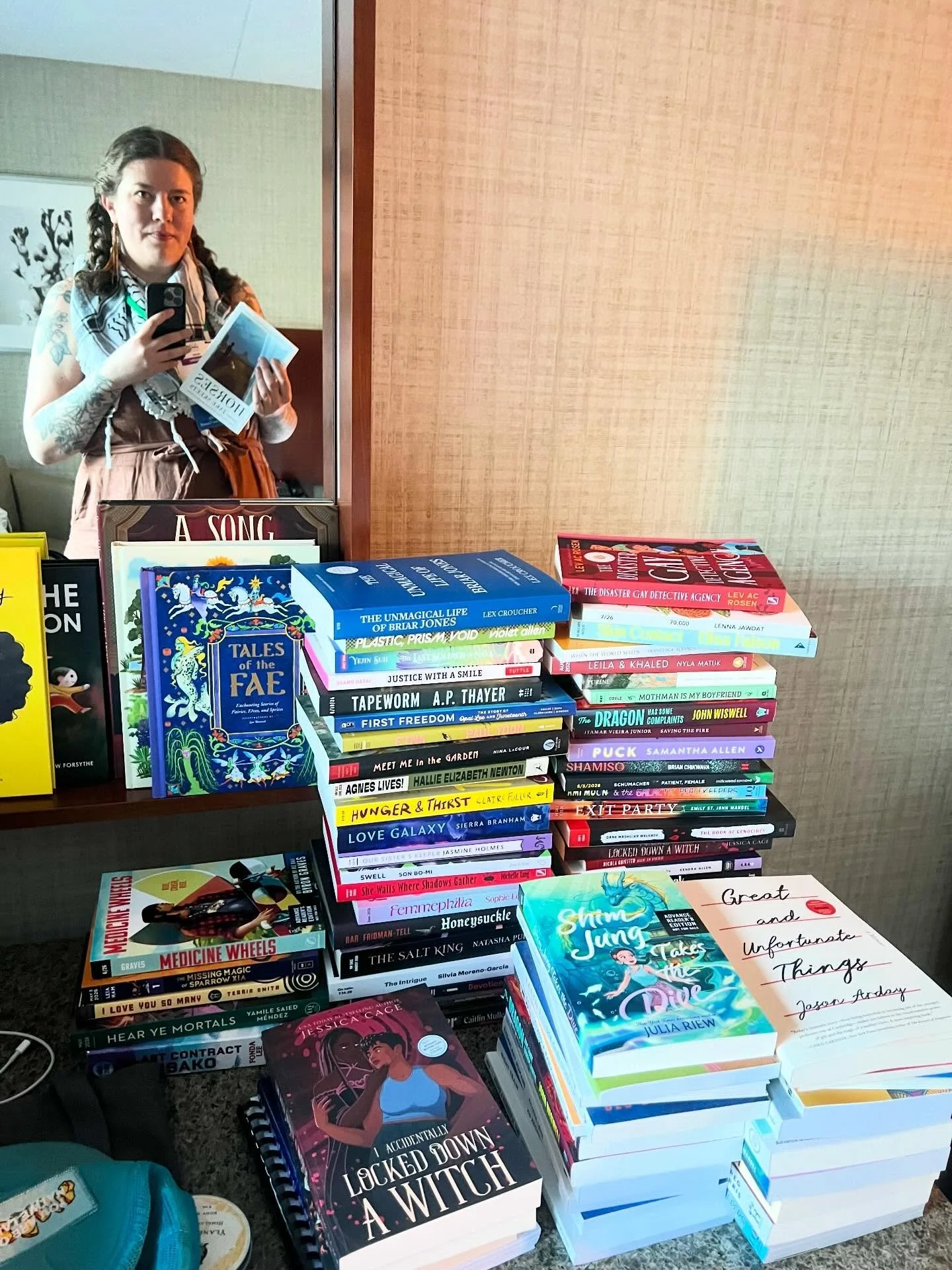 Self portrait of bookseller with galley room finds 📚📚📚

Booksellers really really love books, and maneuvering in the galley room is basically an Olympic sport. I&rsquo;m beyond excited about all of these incredible books, and can&rsquo;t wait to s