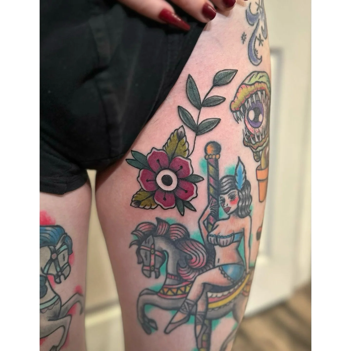 Filler flower next to some healed stuff on my love @wicked.cutz 💜🩷💚🖤