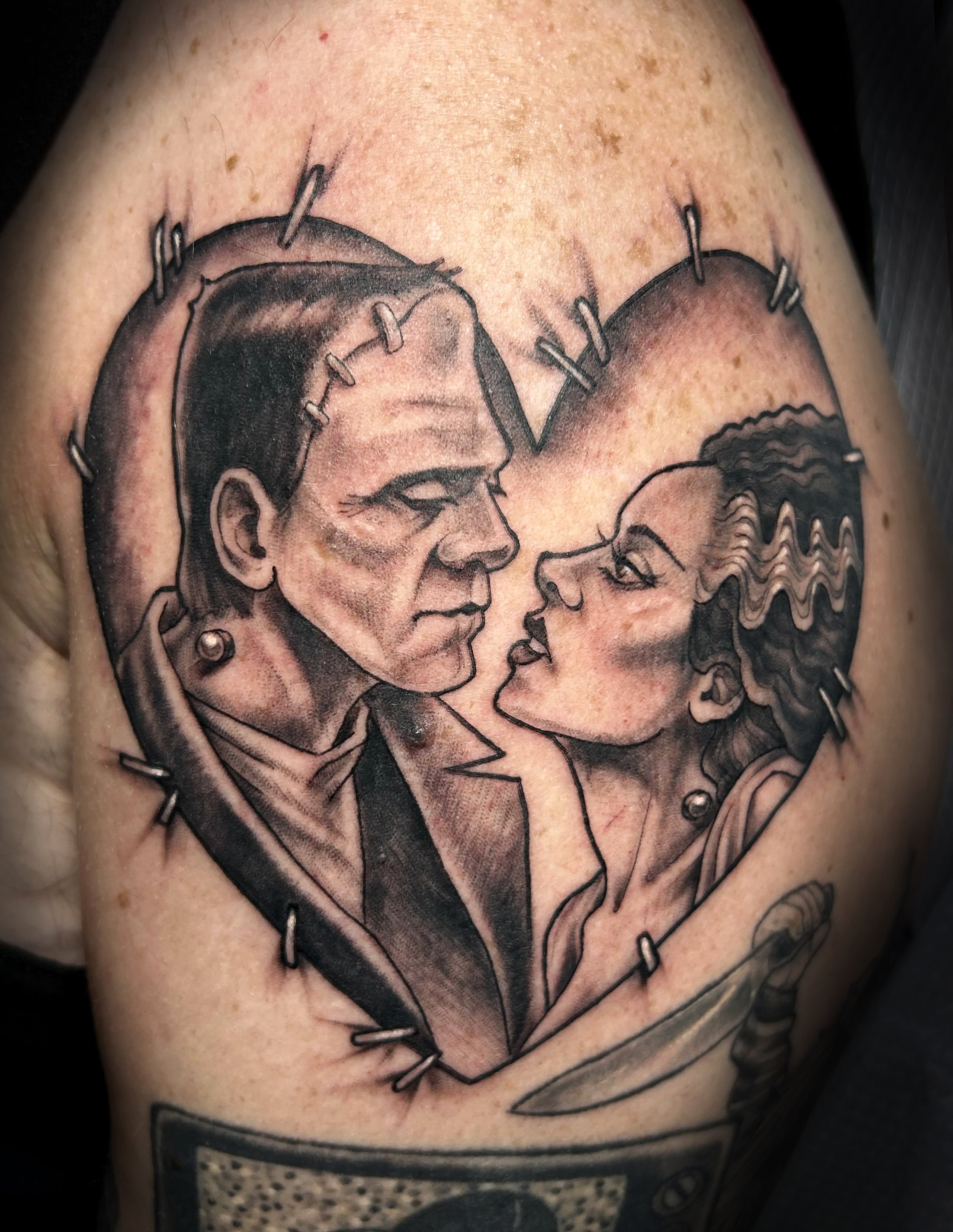 Loved doing this shouldercap for @pacellixwashere !
The sleeve is almost complete!
.
#frankenstein #brideoffrankenstein #halloween #tattoo #horrormovies