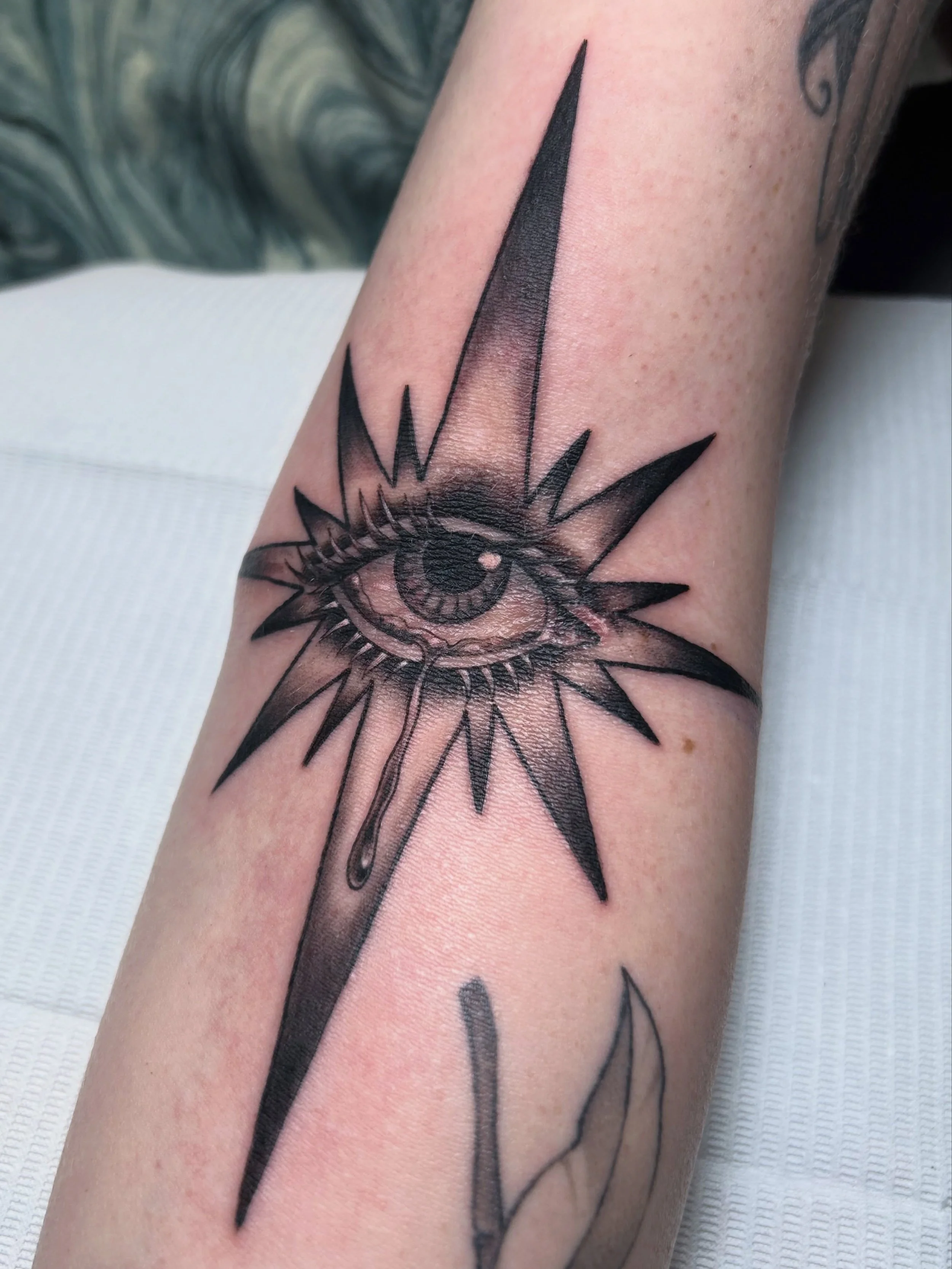 Loved doing this piece off my flash for Alexa! Thank you again
.
#eye #star #tattoo #crying #boston