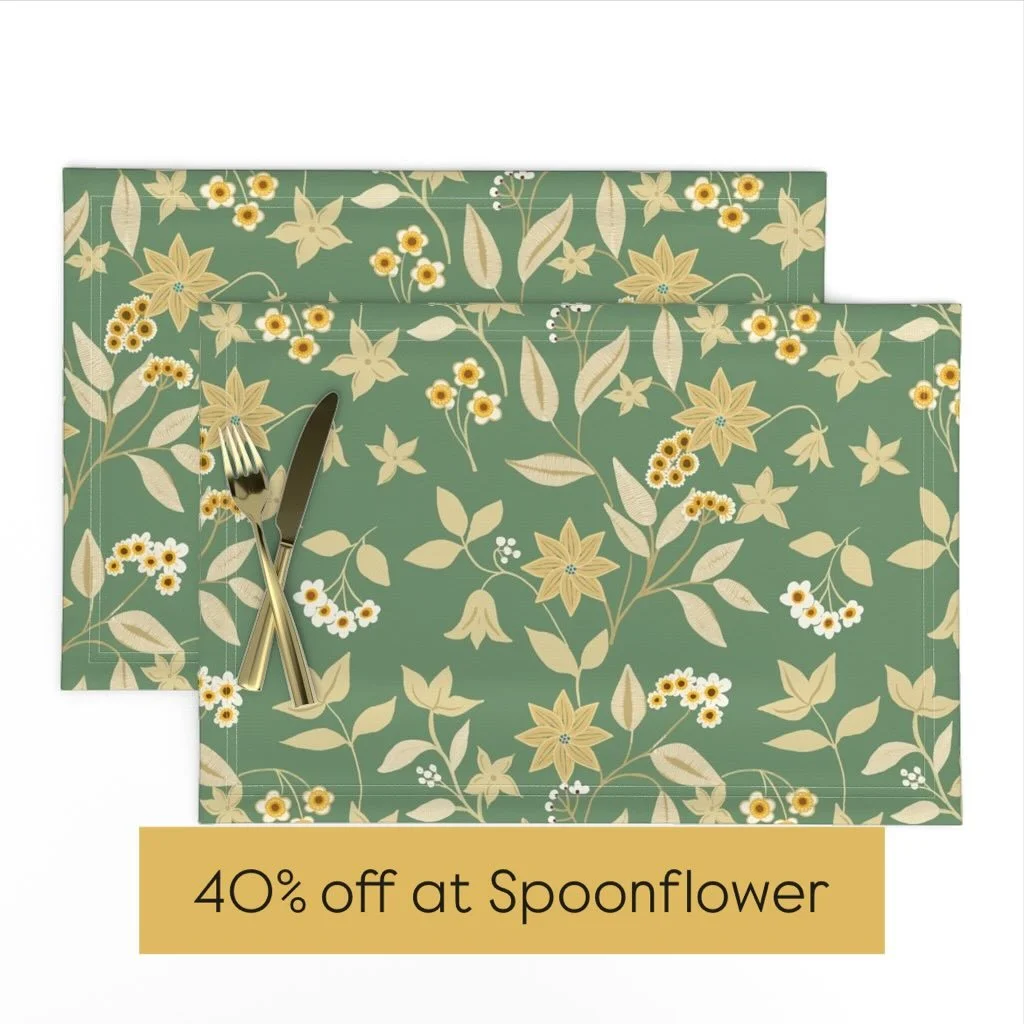 Last day to shop the biggest sale of the year at #spoonflower! Here are some designs from my shop. Playing with mock up magic! #spoonflowerfabric #spoonflowermakers #floraldesigns #printandpattern #repeatpattern #sagegreen #pinkfloraldress