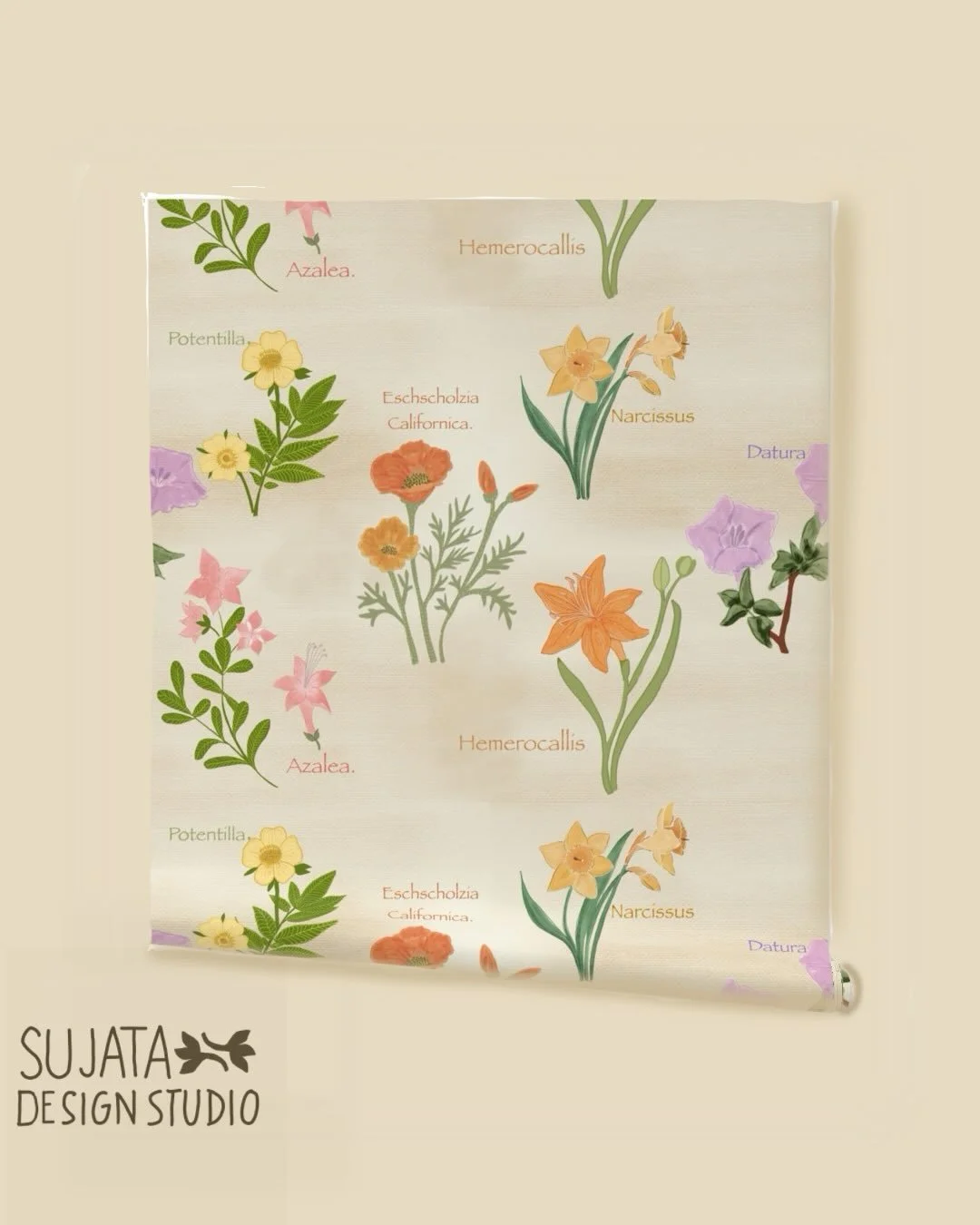 This is my entry for this week's #spoonflowerdesignchallenge on herbarium themed designs. Hope you like the dainty drawings on pale yellow with botanical names beside them. #herbarium #botanicalprints #wallpaperdesigner #cottagecoreaesthetics