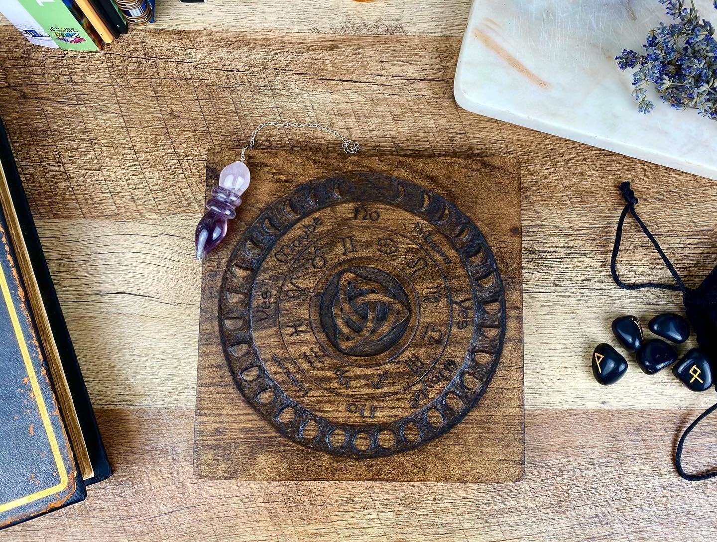 This beauty is complete. 🖤✨#oracle #tarot #pendulum #maple #handmade #occult #celtic #astrology #zodiac #fortune #future #divineguidance #divine #beautiful #amethyst #lavender #witchesofinstagram #witchcraft #witch #magic