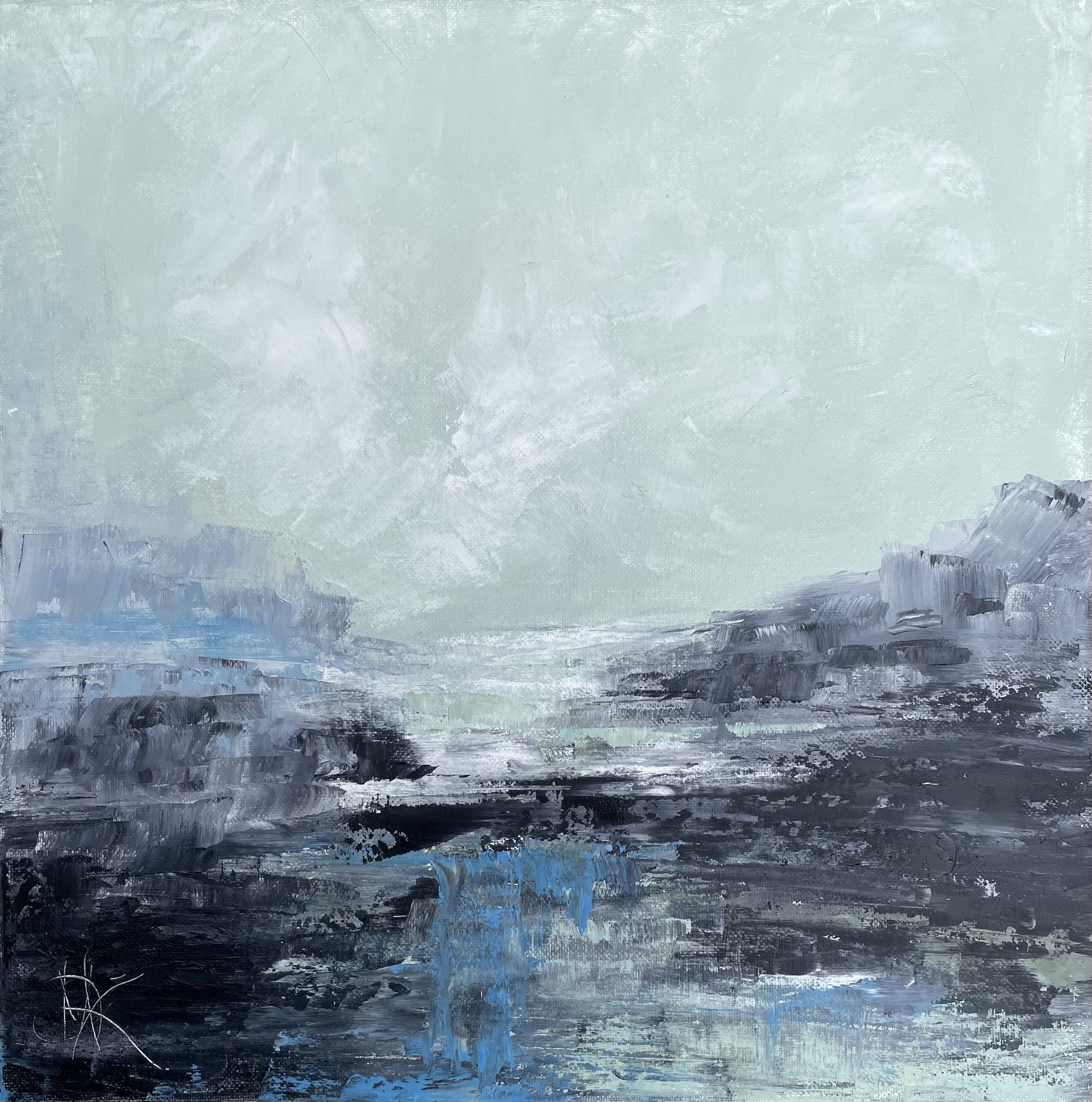 Aurora at bay, oil on canvas 16"x16"