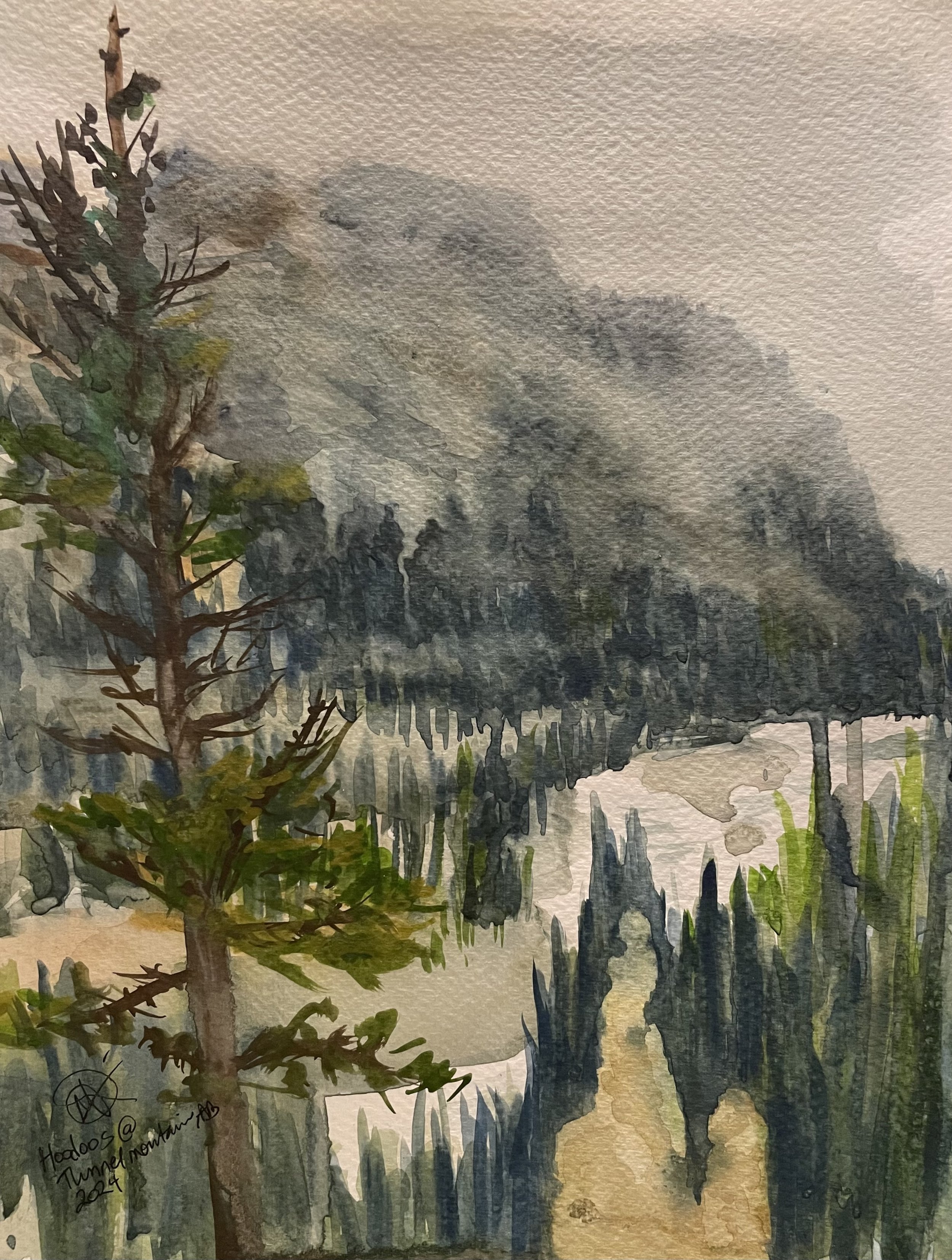 Title: "Tunnel mountain"
Watercolour on paper