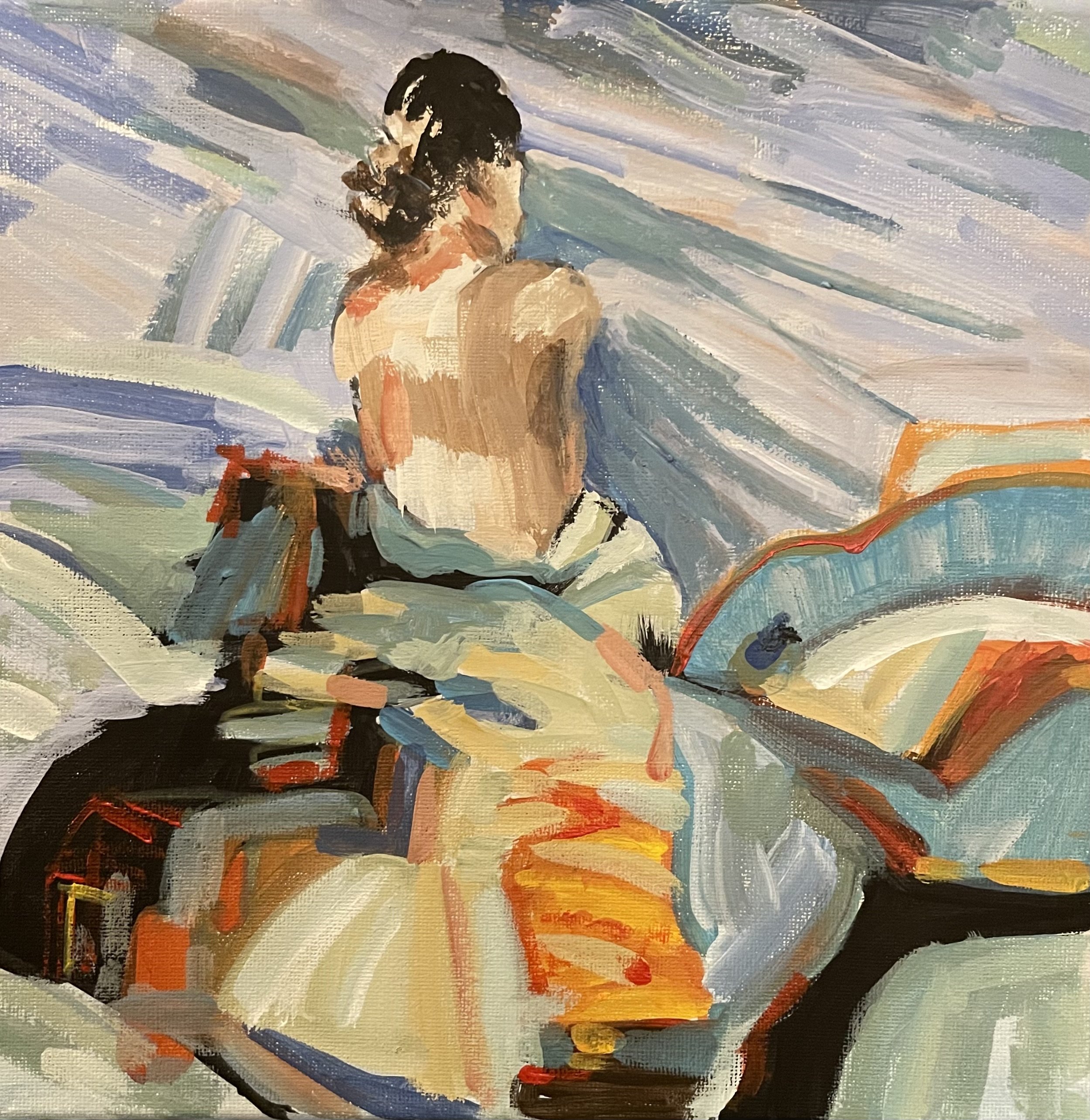 Title: Woman
Acrylic on Canvas 12"x12"
- Rich with movement