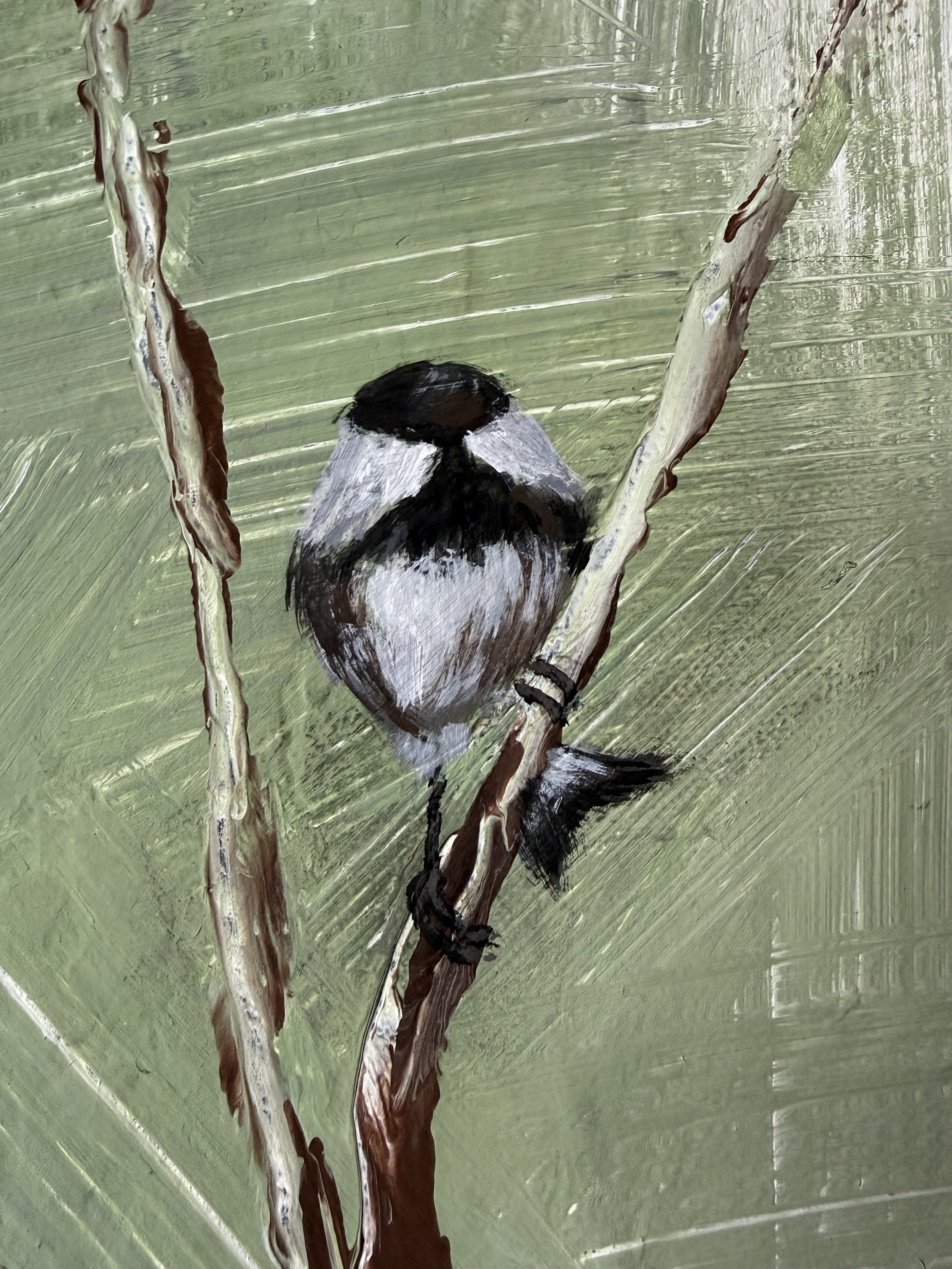 Little Chikadee - "Amidst the rusted echoes of the old mines and the rushing water, a tiny witness remains—unshaken by the Alberta cold, a singular spark of joy in the vast, white silence."