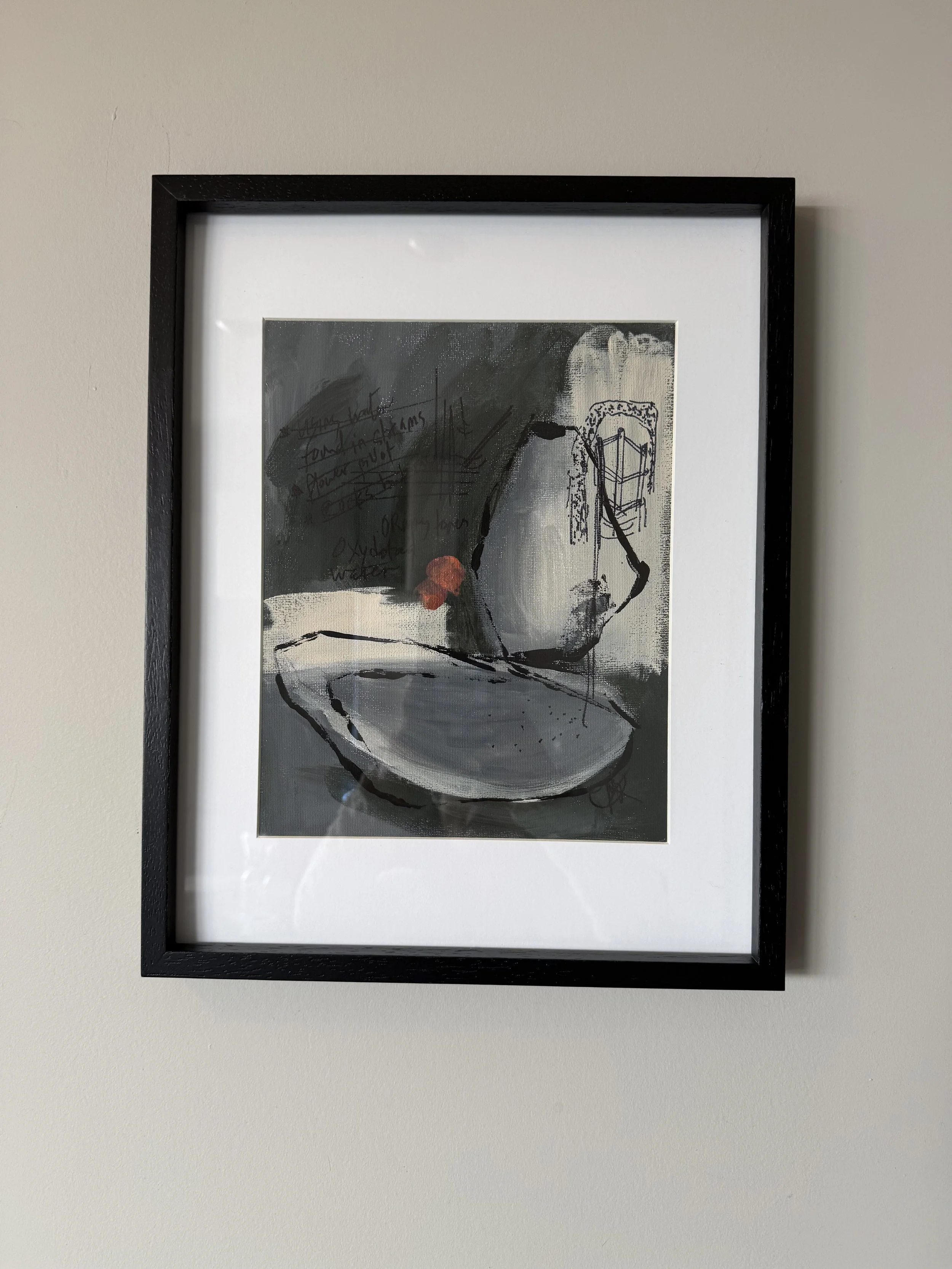 Strate - Still life study in Acrylic framed - 11.5"x15.5" x1" - "Where the raw texture of the cement meets the soft intrusion of the morning sun—an exploration of the strength found in still objects and the beauty of a silhouette in transition."