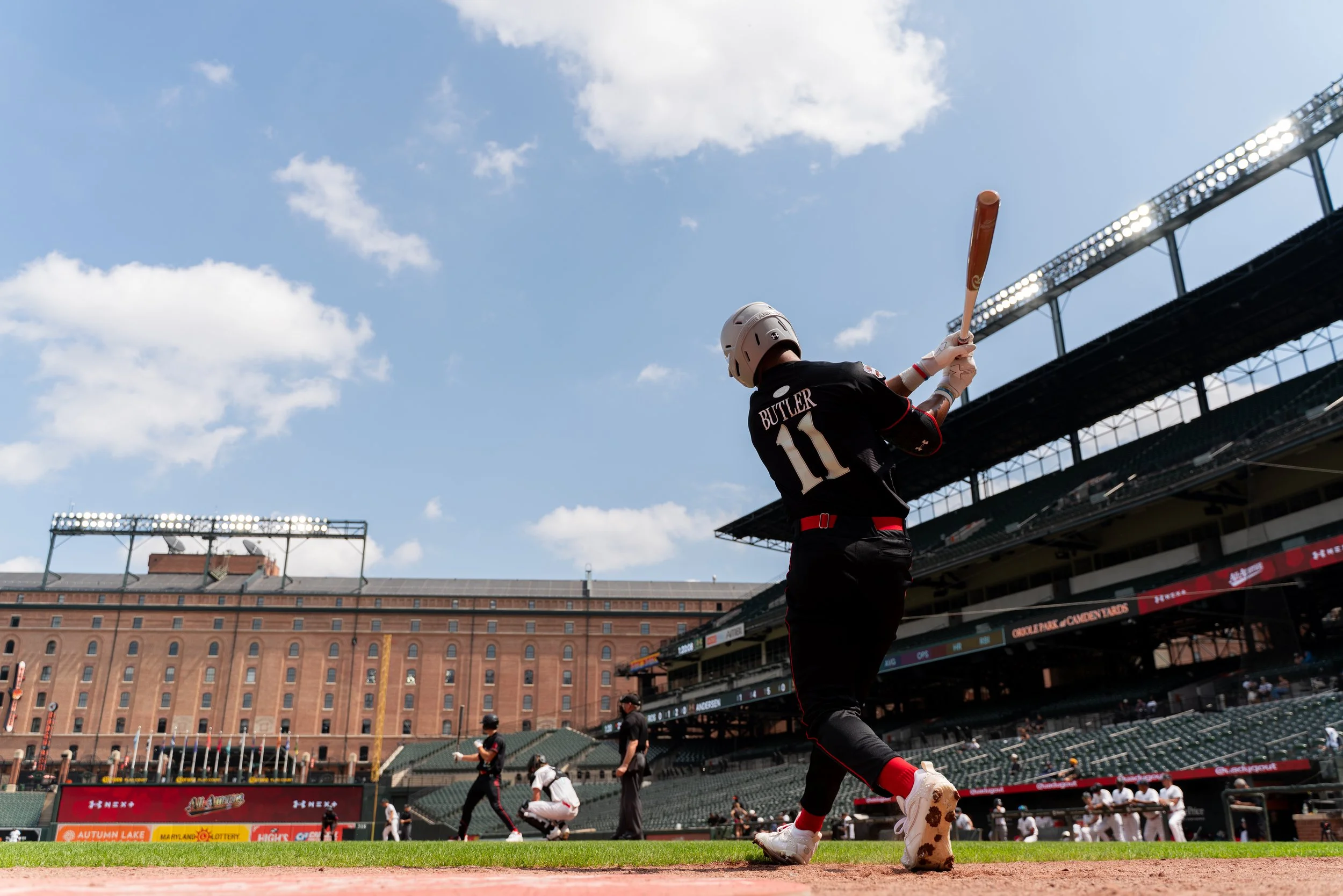  No. 2 player in the Class of 2027 Malachi Butler waits on deck at the Under Armour All-American Classic at Camden Yards. 