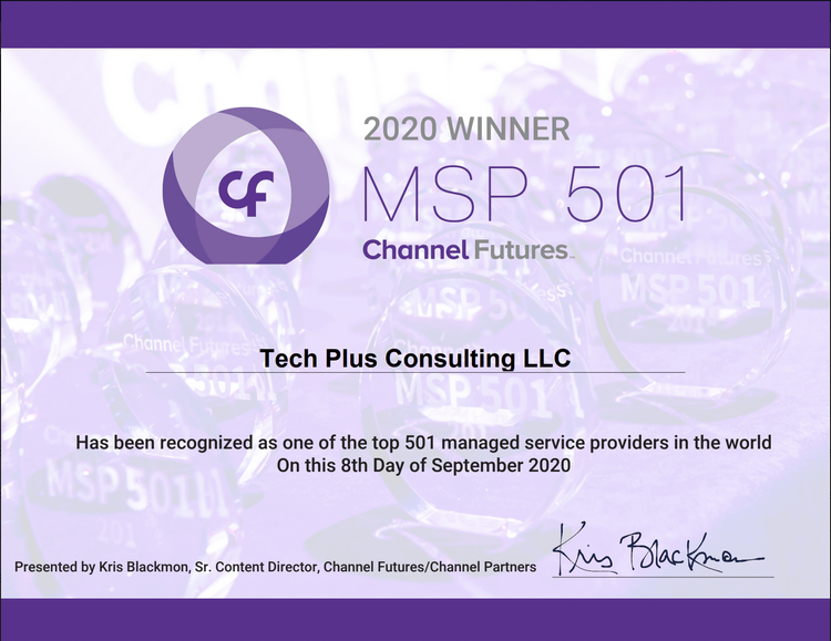 Tech Plus Consulting – 2020 MSP 501 winner