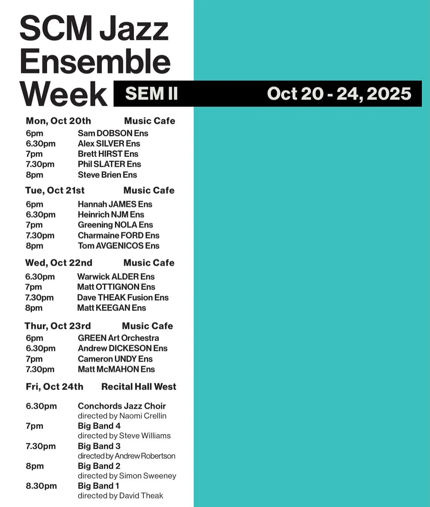 This week at @sydneycon our no less than 23 (!) small and large Jazz Ensembles are showcasing their work throughout the semester in a jam packed week of performances - all thanks to the expert coordination of @davidtheak and our faculty of leading te