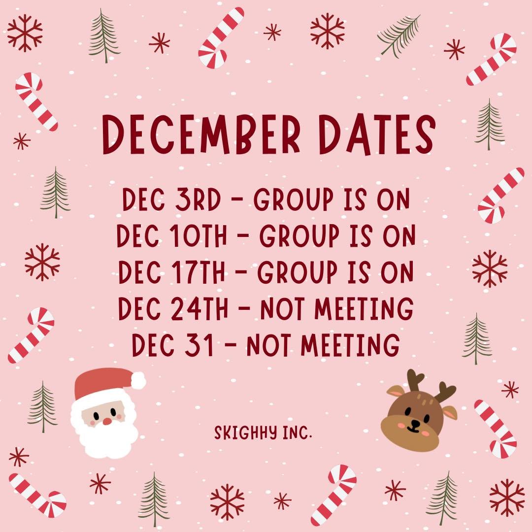 December meeting dates for our sexual assault support group! You can always reach us on here even if we are not meeting. ❤️