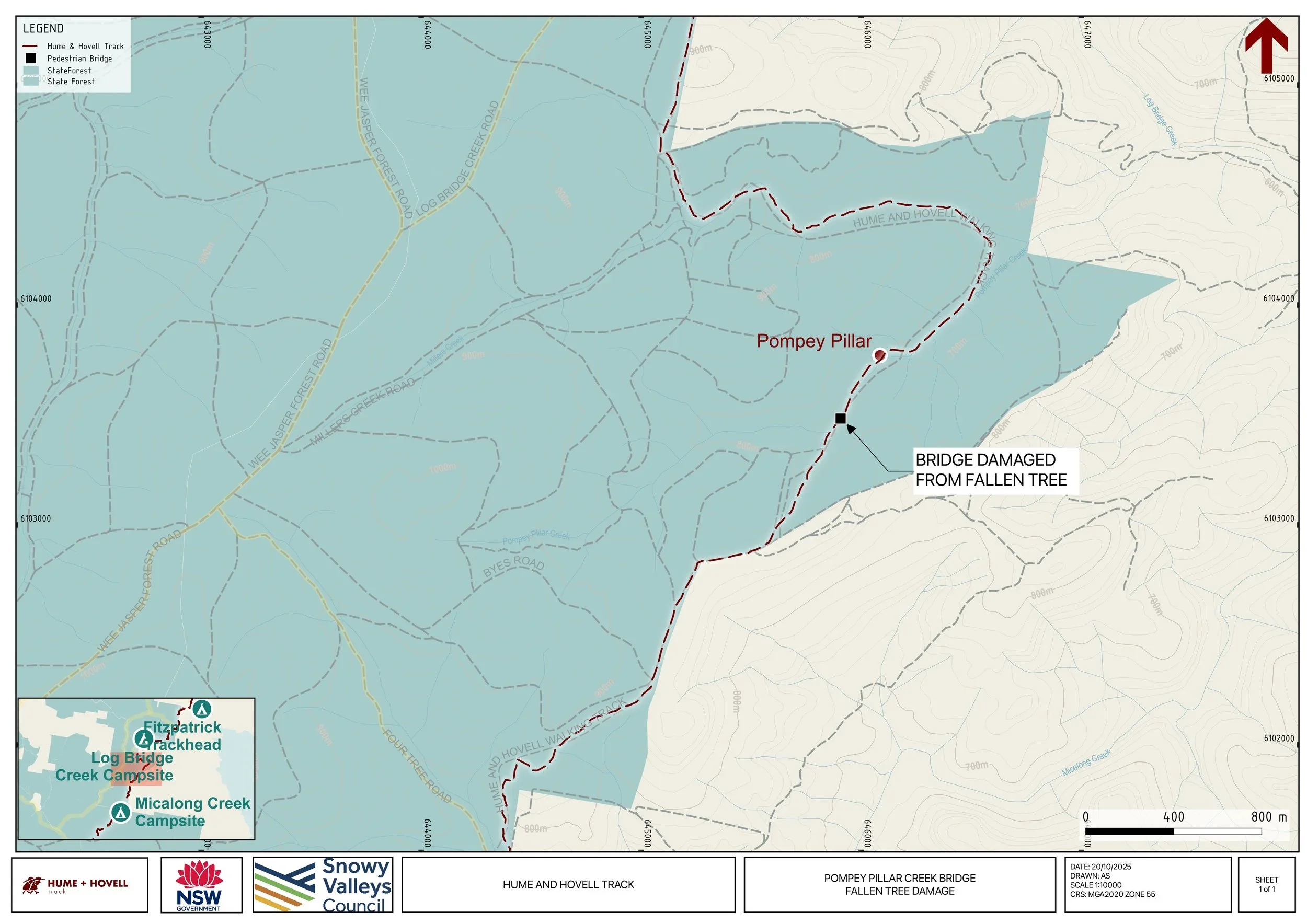 Pompey Pillar Bridge Damaged
