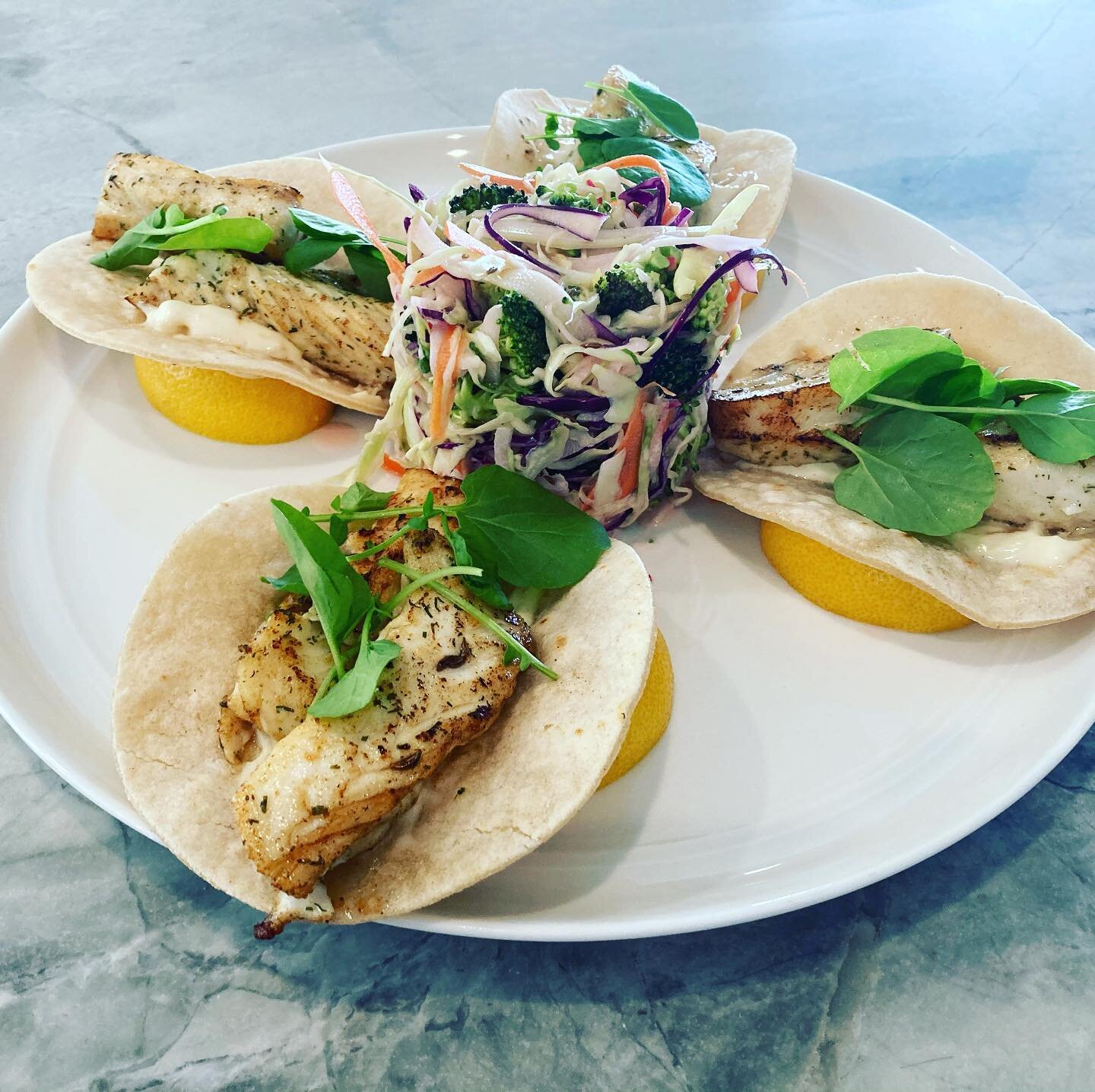 Taco 🌮 Tuesday 

🥳🤤🤤🤤🤤🤤

*Herb seared halibut
*fresh cassava tortilla 
*citrus slaw
*Garlic Aioli