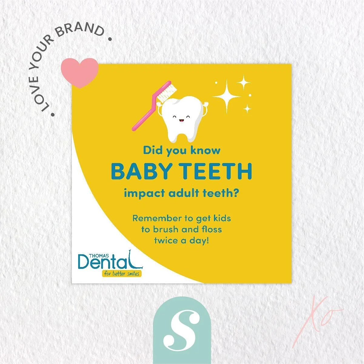 ✨Happy Dental week! ✨

Thomas Dental knows the importance of kids brushing their teeth and are super excited to get their message across in their fun new social media graphic. 

#pediatricdentistmelbourne
#pediatricdentist
#dentaldesign
#graphicdesig