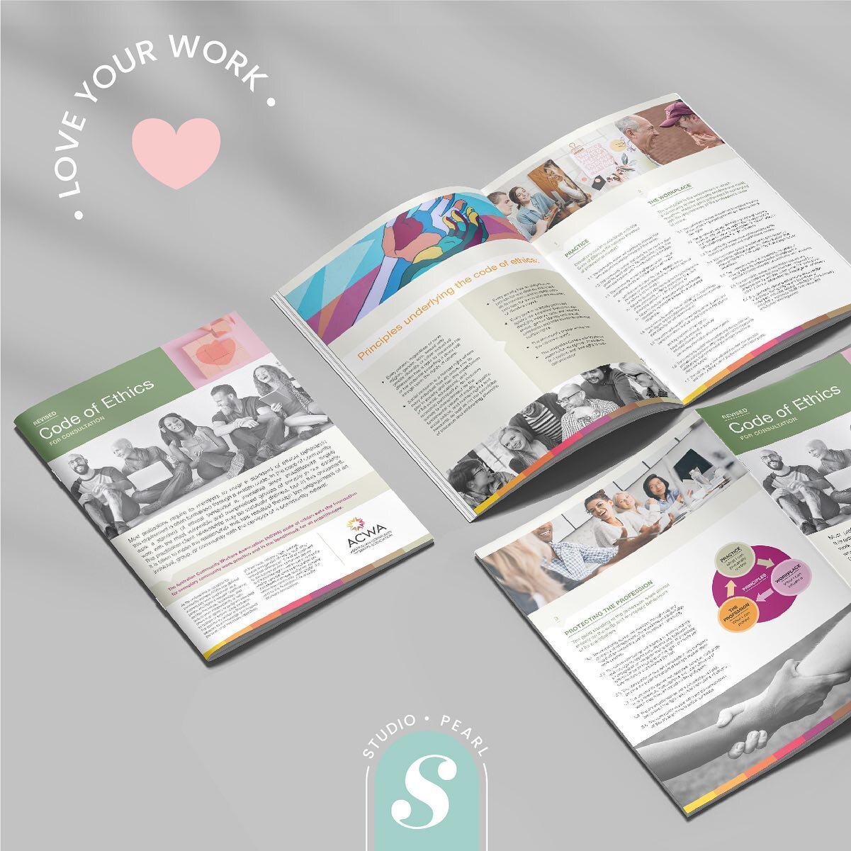 I get so excited to see my design babies out in the world! I had the pleasure of working with the Australian Community Workers Association to redesign their Code of Ethics brochure. 

From sourcing beautiful engaging images, to creating infographics 