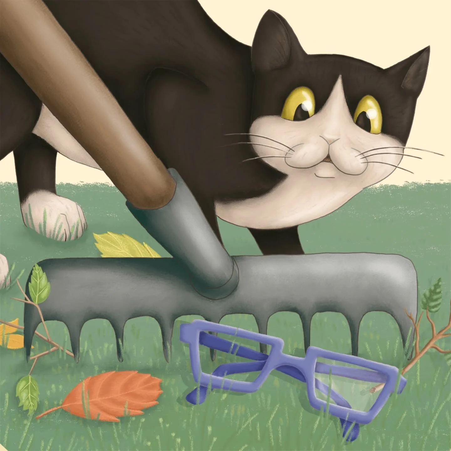 I love this little cat who helps to tell the story of Grandad's Glasses. 

This little black and white furry fellow, who I added to the story (he wasn't in the text) tries to help Grandad find his glasses. He's an important member of the family too a