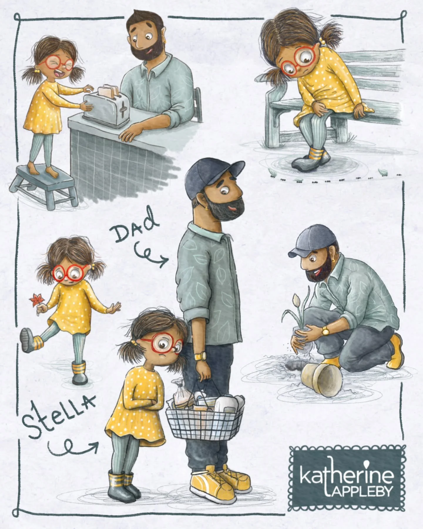 Little Stella is growing! Here she is spending time with Dad. 🥰 (Should I admit? I based the Dad on what I imagine @nayartarun would be like as a cool dad.) 🤭 

I'm learning so much with this course by @makeartthatsells - I highly recommend it!

Th