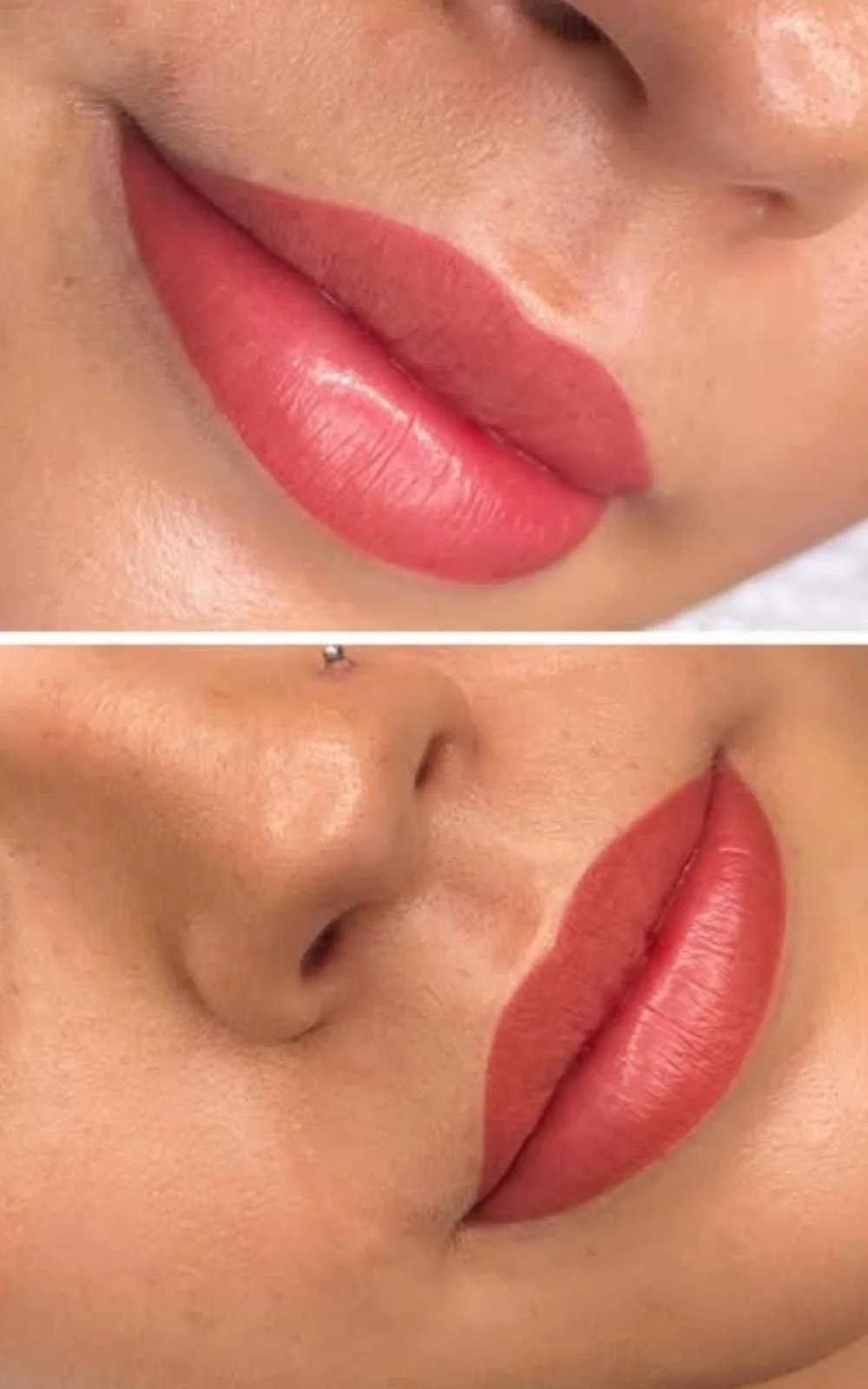 Close up of woman's tattooed lips