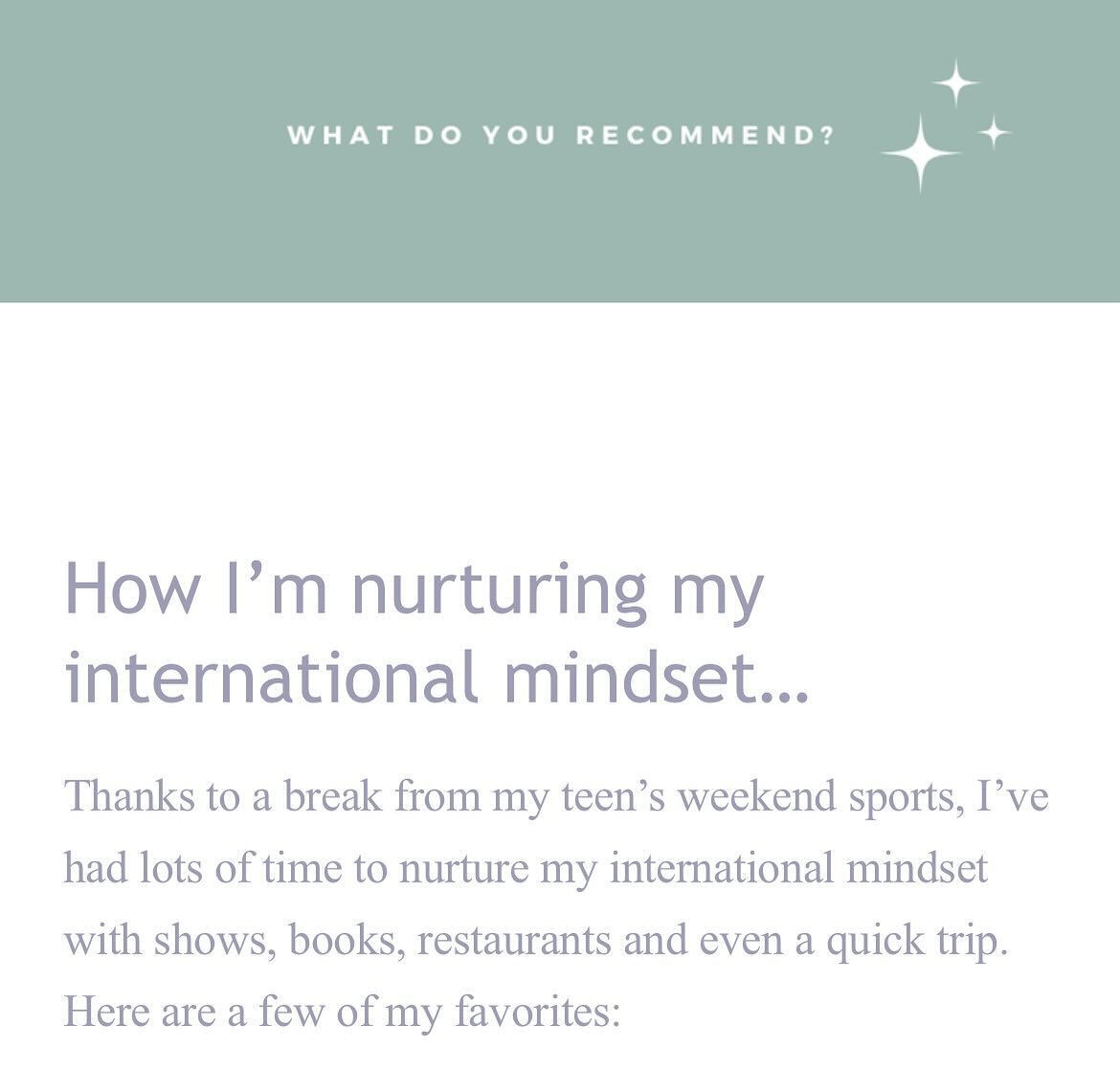 Did you receive our April newsletter in your inbox yesterday?

If not, DM me and I&rsquo;ll add you to the list. 

One of the highlights this month is an overview of how I&rsquo;ve been nurturing my international mindset as a repat. Take a look and s
