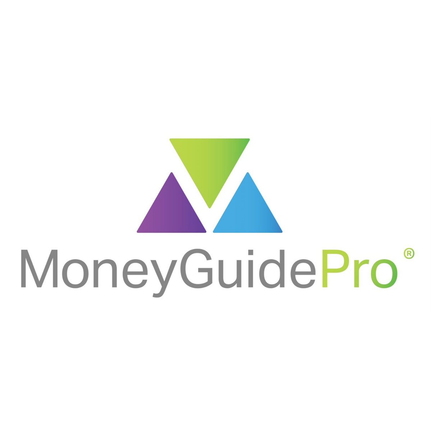 Logo for MoneyGuidePro with three colored triangles above the text