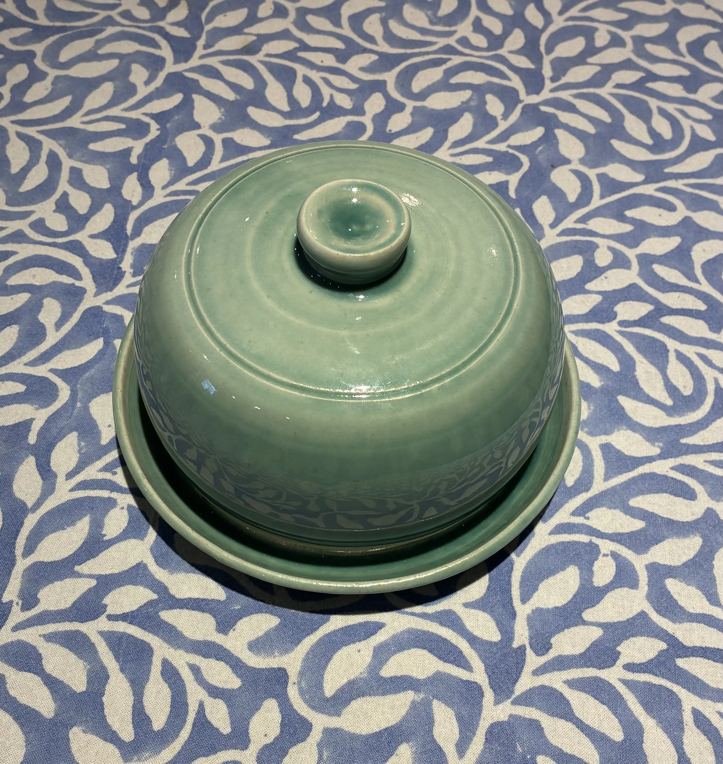 Sea-green butter dish