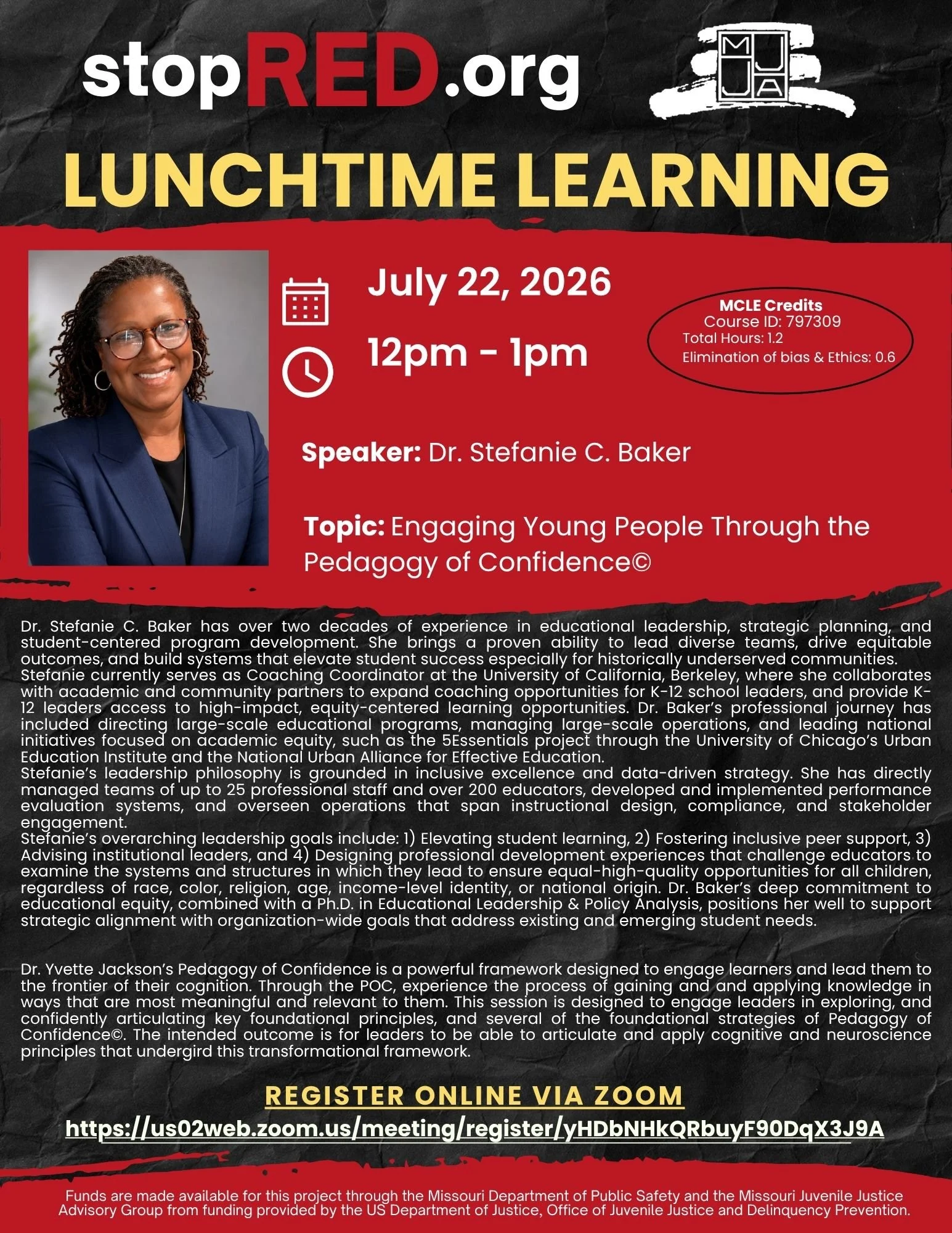 stopRED July Lunchtime Learning with Dr. Stefanie Baker