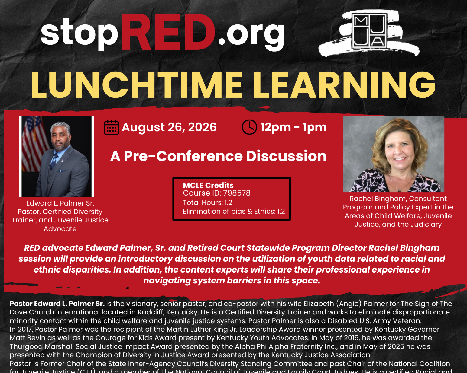 stopRED August Lunchtime Learning with Edward Palmer, Sr. and Rachel Bingham
